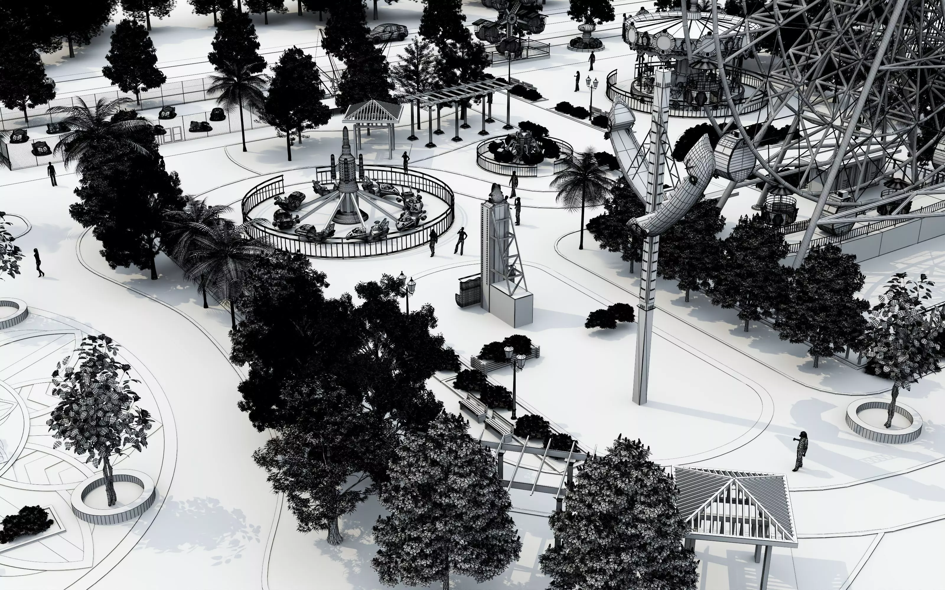 Cartoon colorful childrens theme park many amusement equipment Low-poly 3D model_35