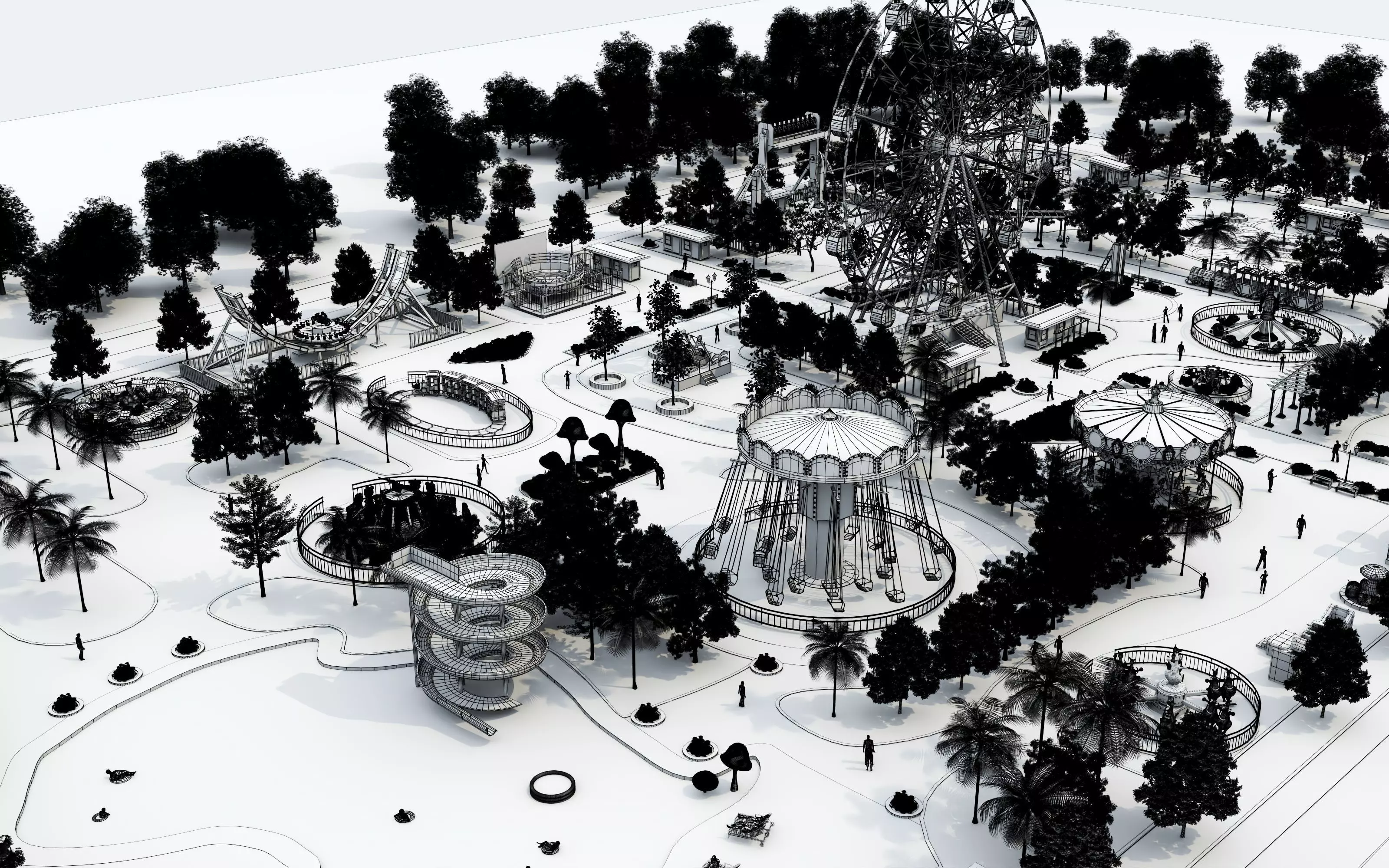 Cartoon colorful childrens theme park many amusement equipment Low-poly 3D model_34