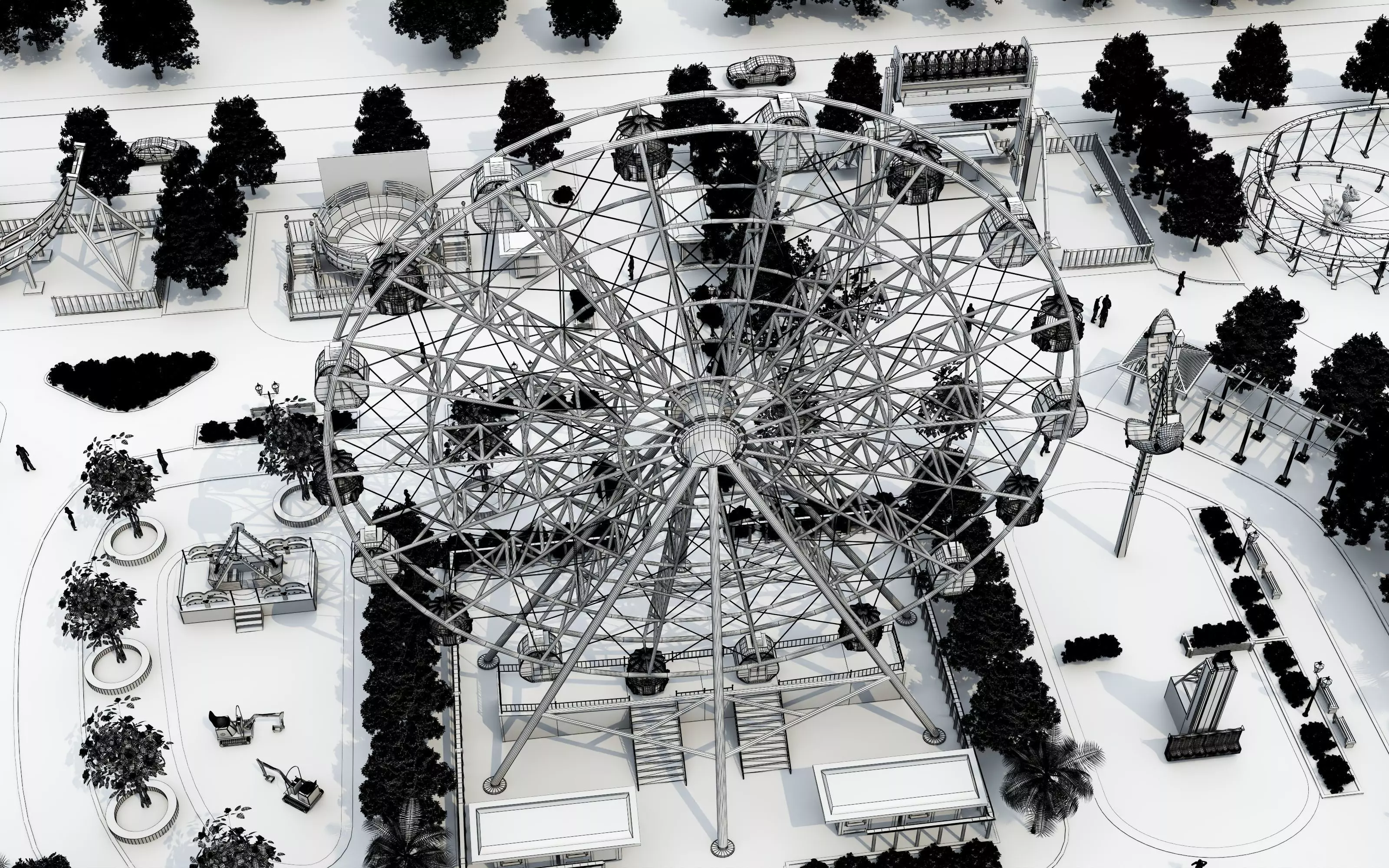 Cartoon colorful childrens theme park many amusement equipment Low-poly 3D model_41