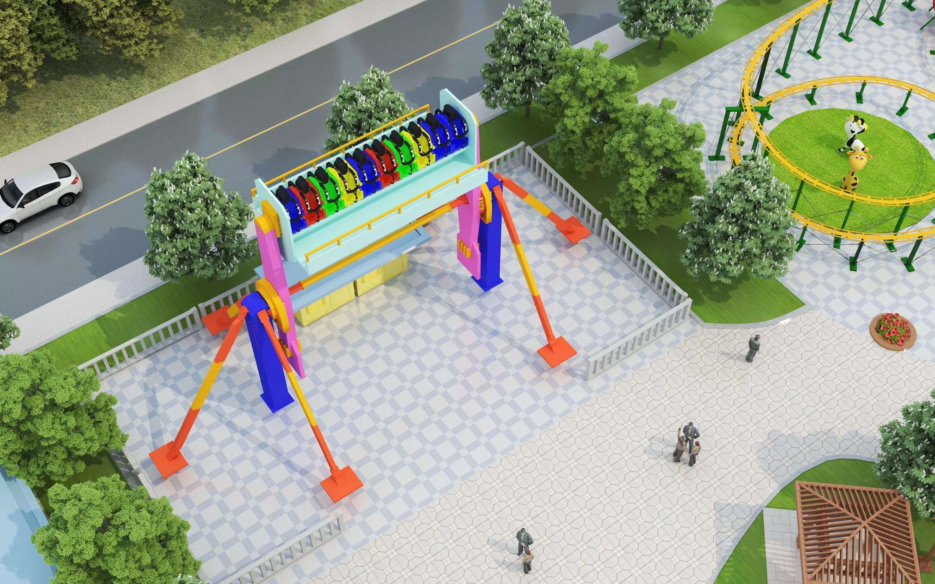 Cartoon colorful childrens theme park many amusement equipment Low-poly 3D model_12