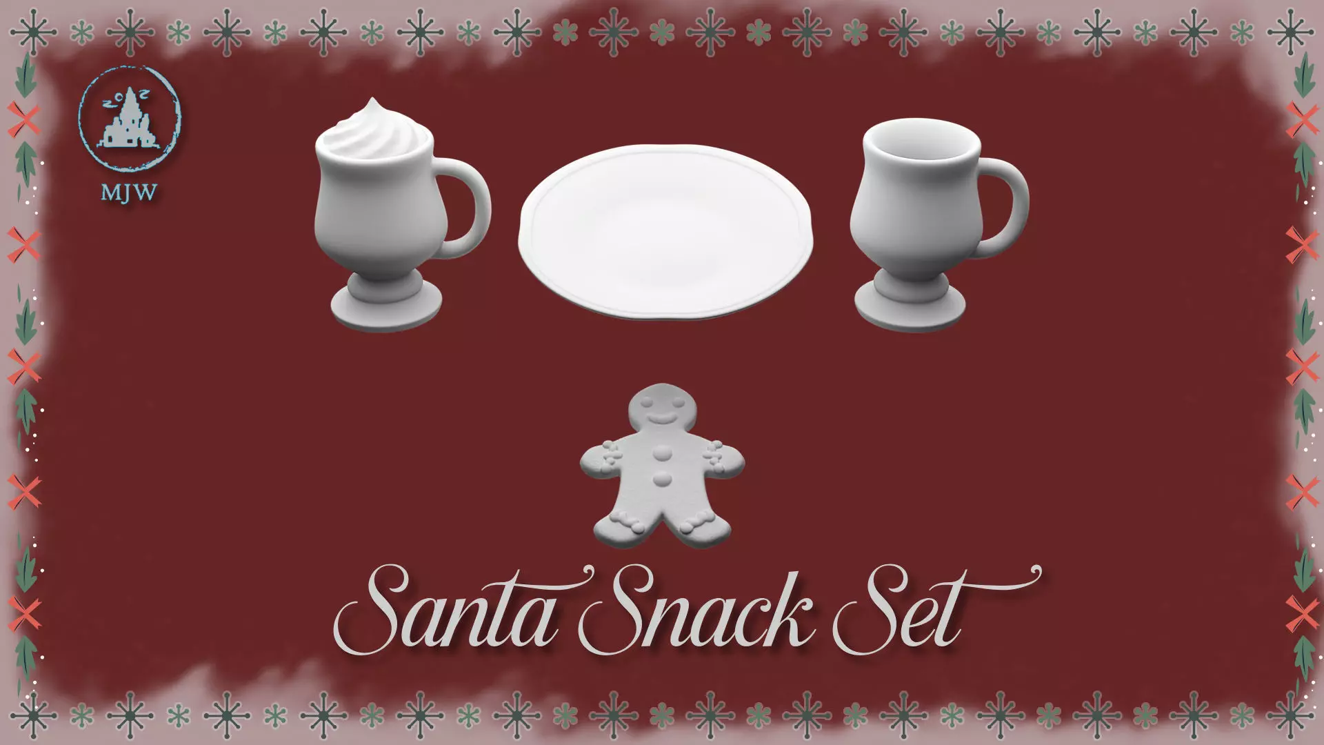 Santa Miniature Milk Cookies and Plate Christmas Dollhouse 3D print model_9