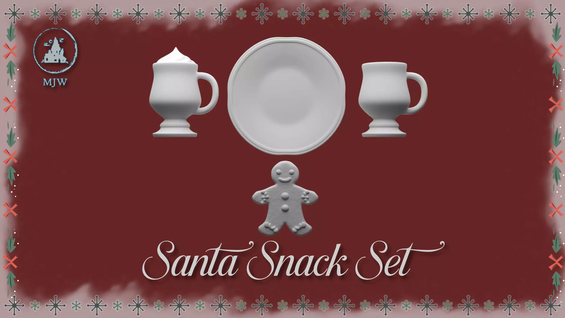 Santa Miniature Milk Cookies and Plate Christmas Dollhouse 3D print model_8