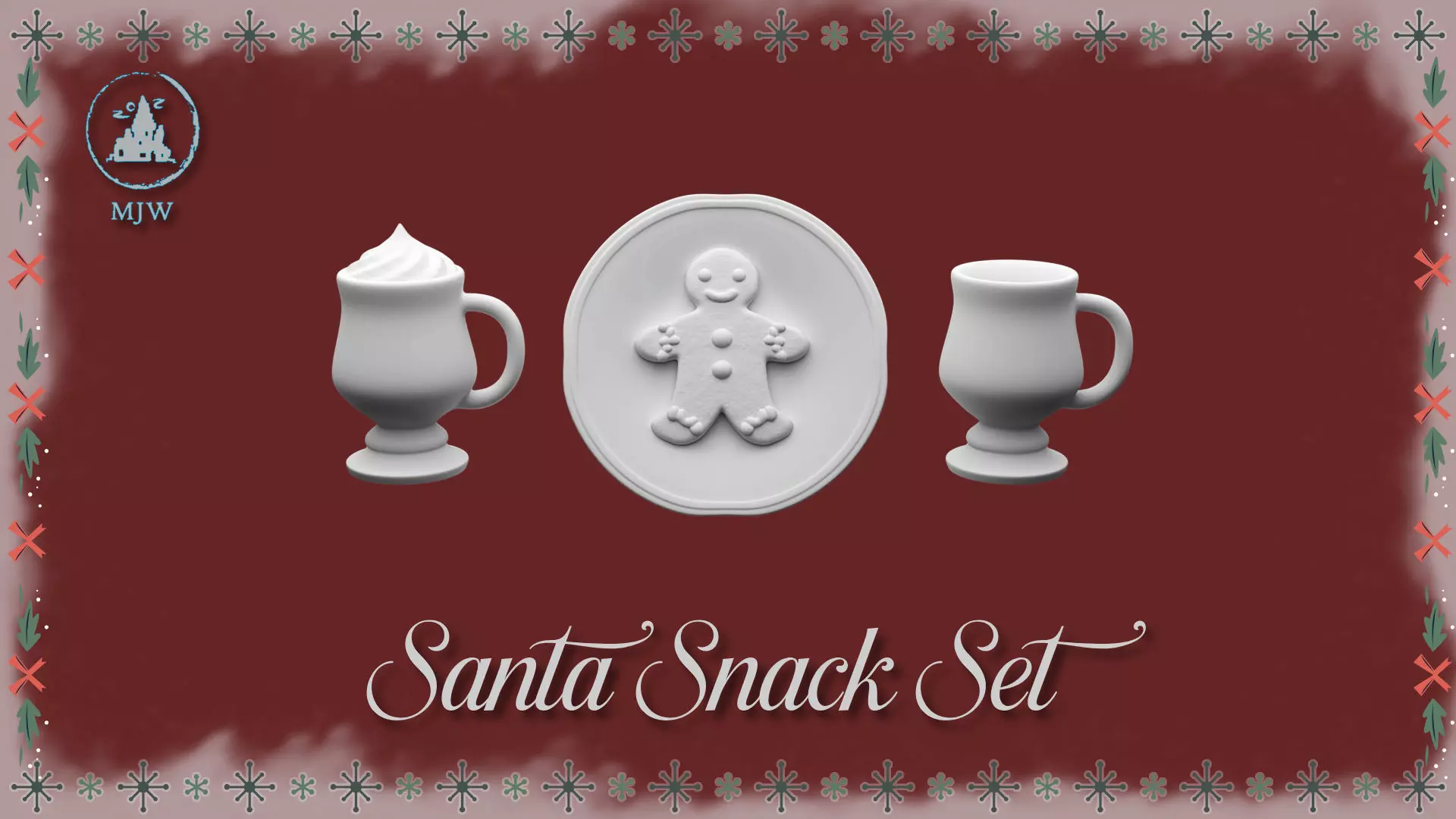 Santa Miniature Milk Cookies and Plate Christmas Dollhouse 3D print model_3