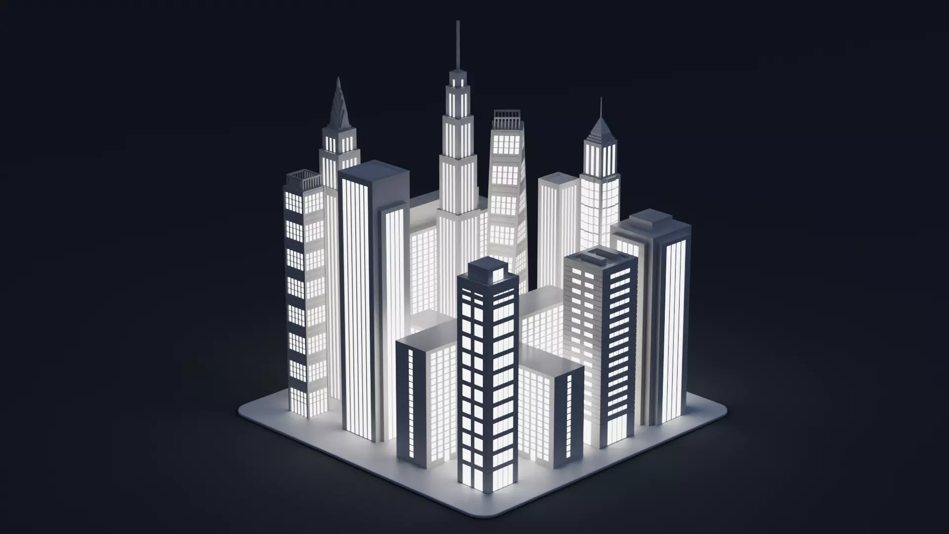 Paper City Block - Night Town Low-poly 3D model_0