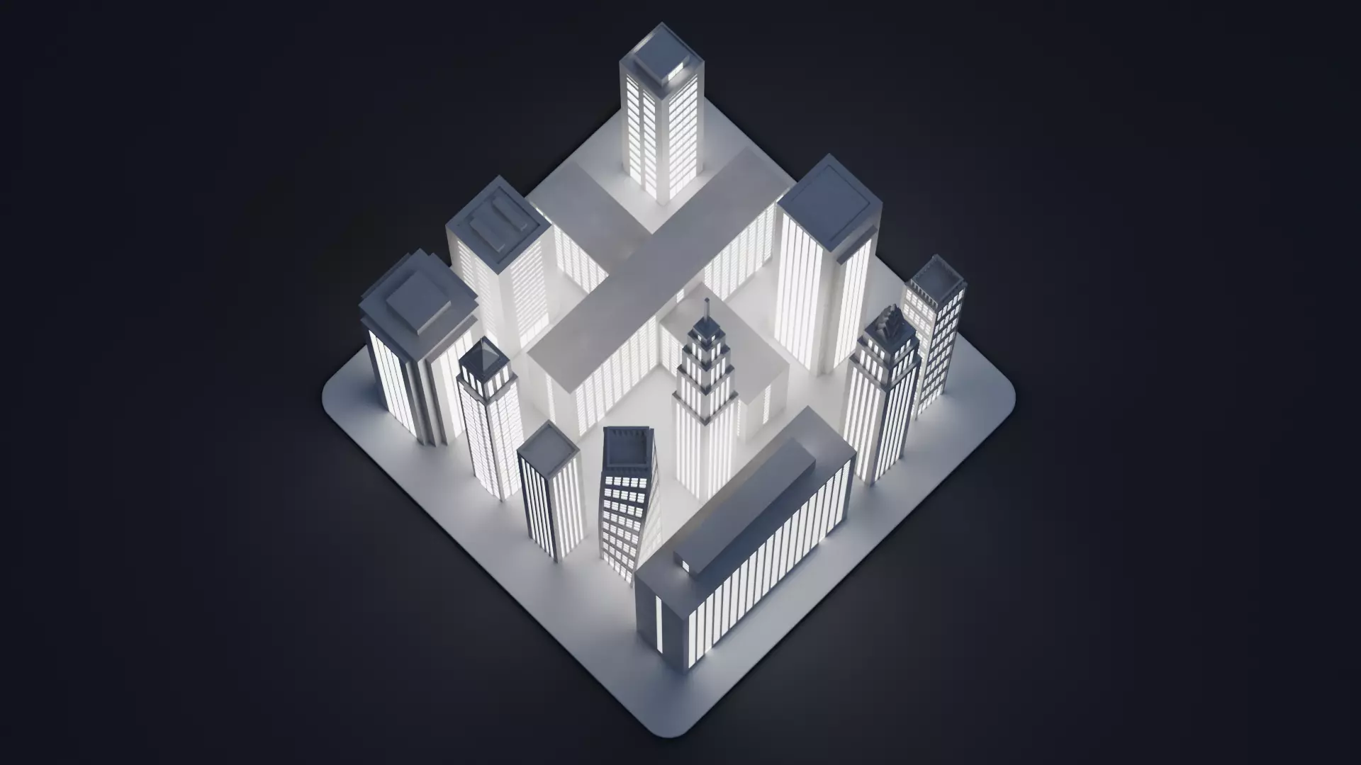 Paper City Block - Night Town Low-poly 3D model_5