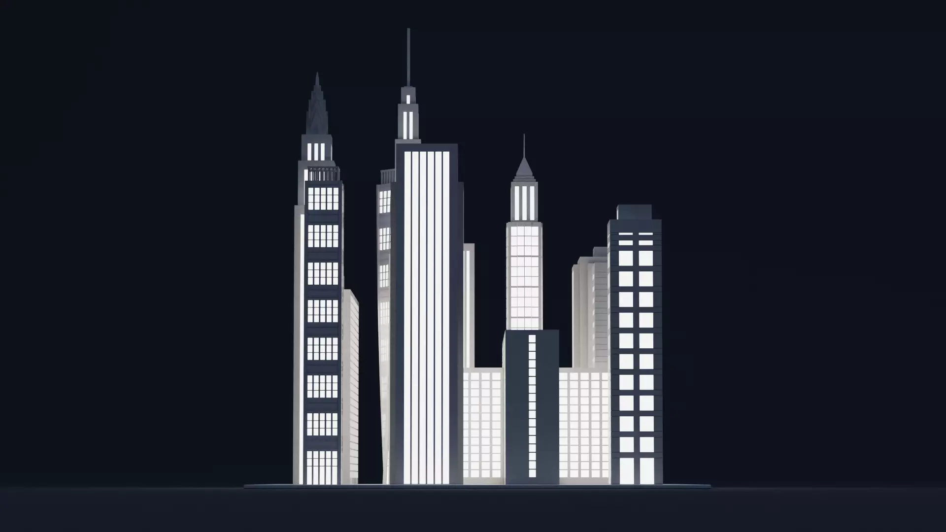 Paper City Block - Night Town Low-poly 3D model_1