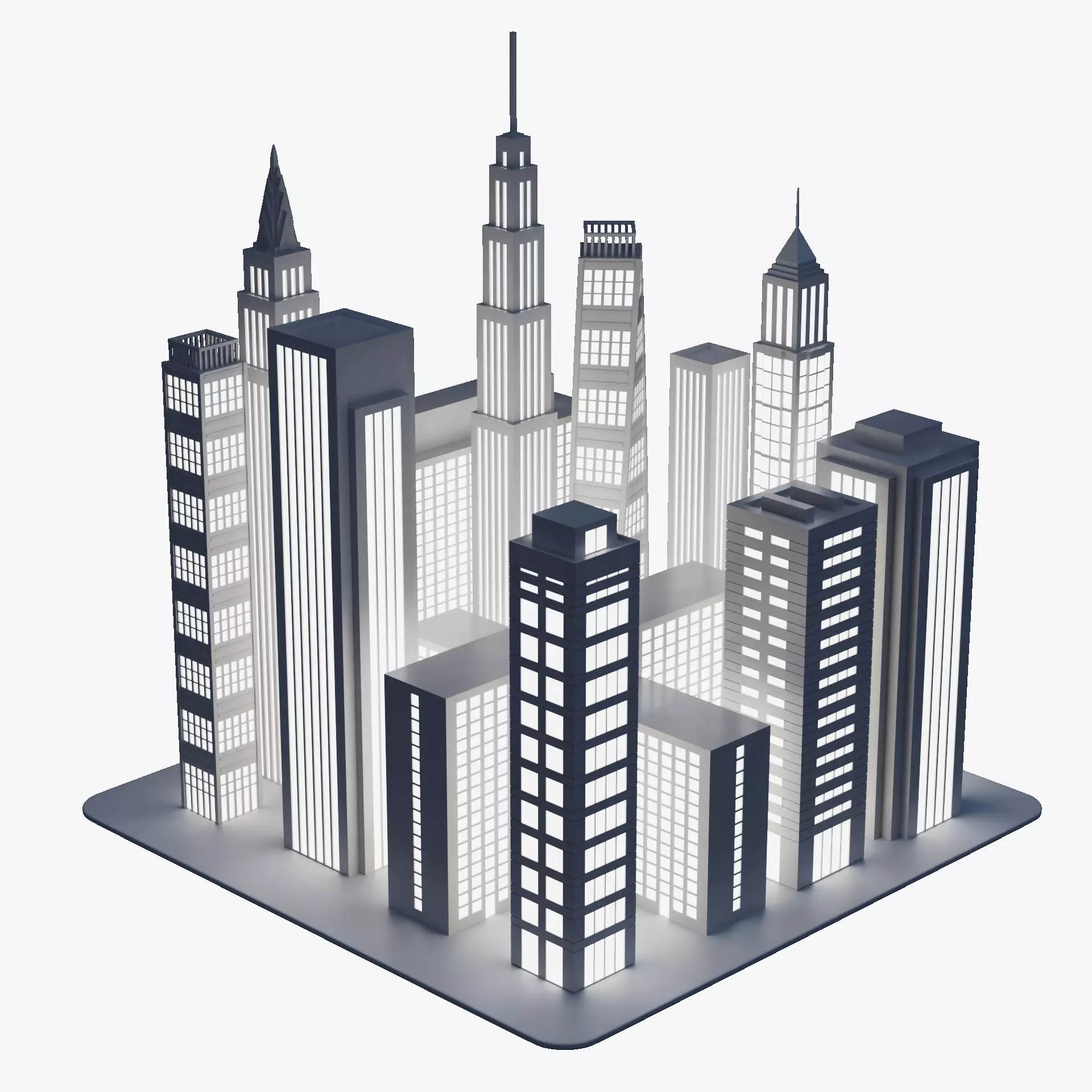 Paper City Block - Night Town Low-poly 3D model_19