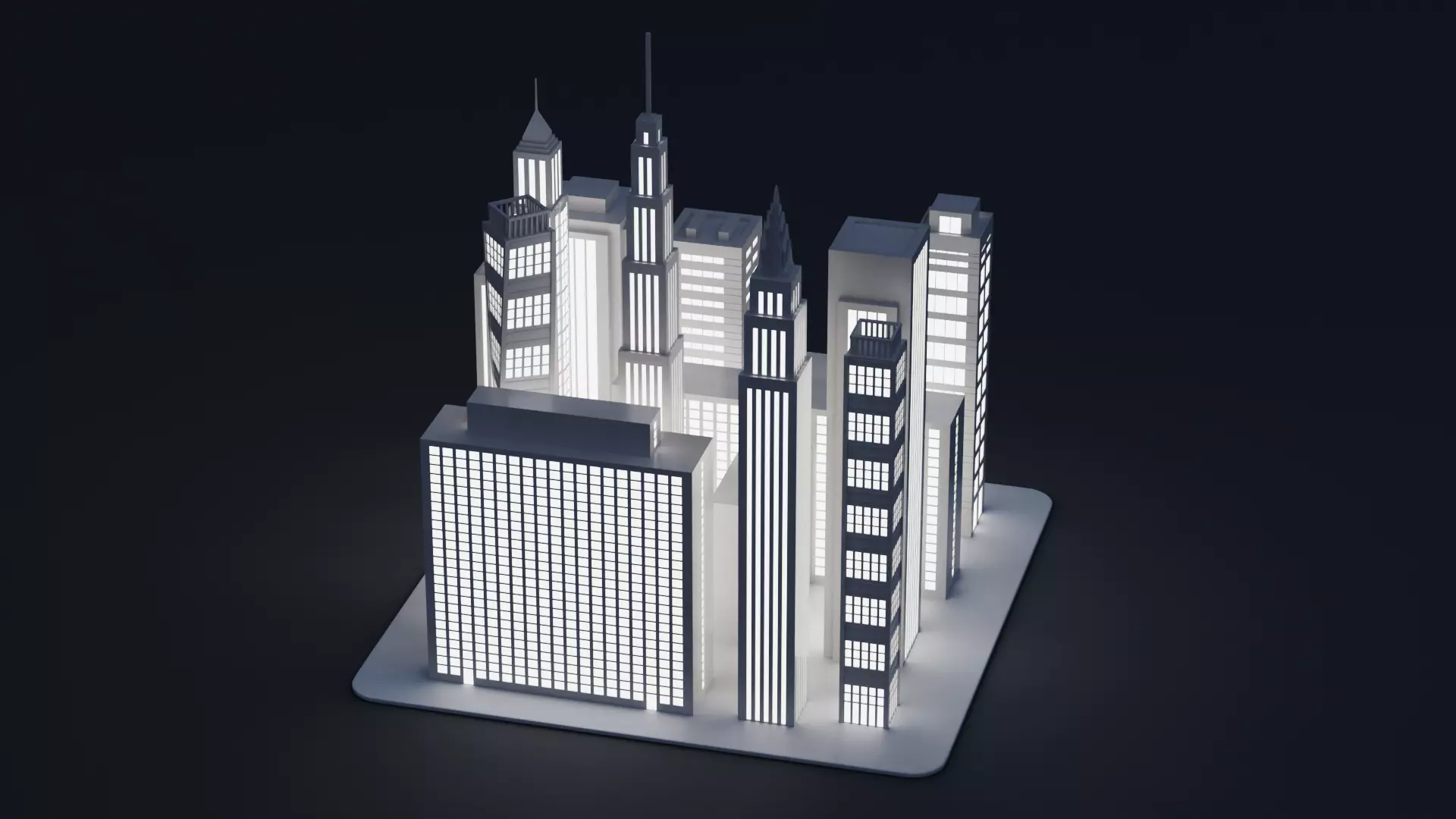 Paper City Block - Night Town Low-poly 3D model_3