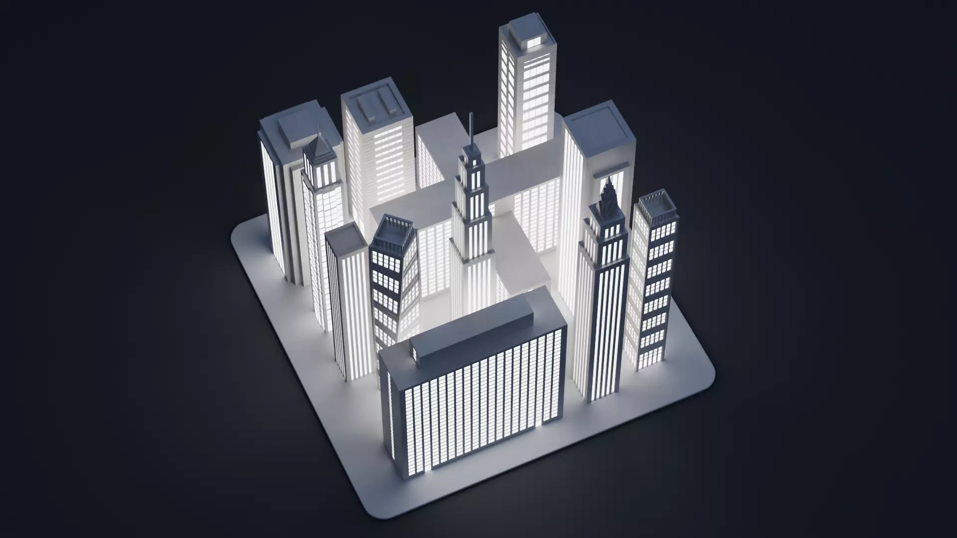 Paper City Block - Night Town Low-poly 3D model_4