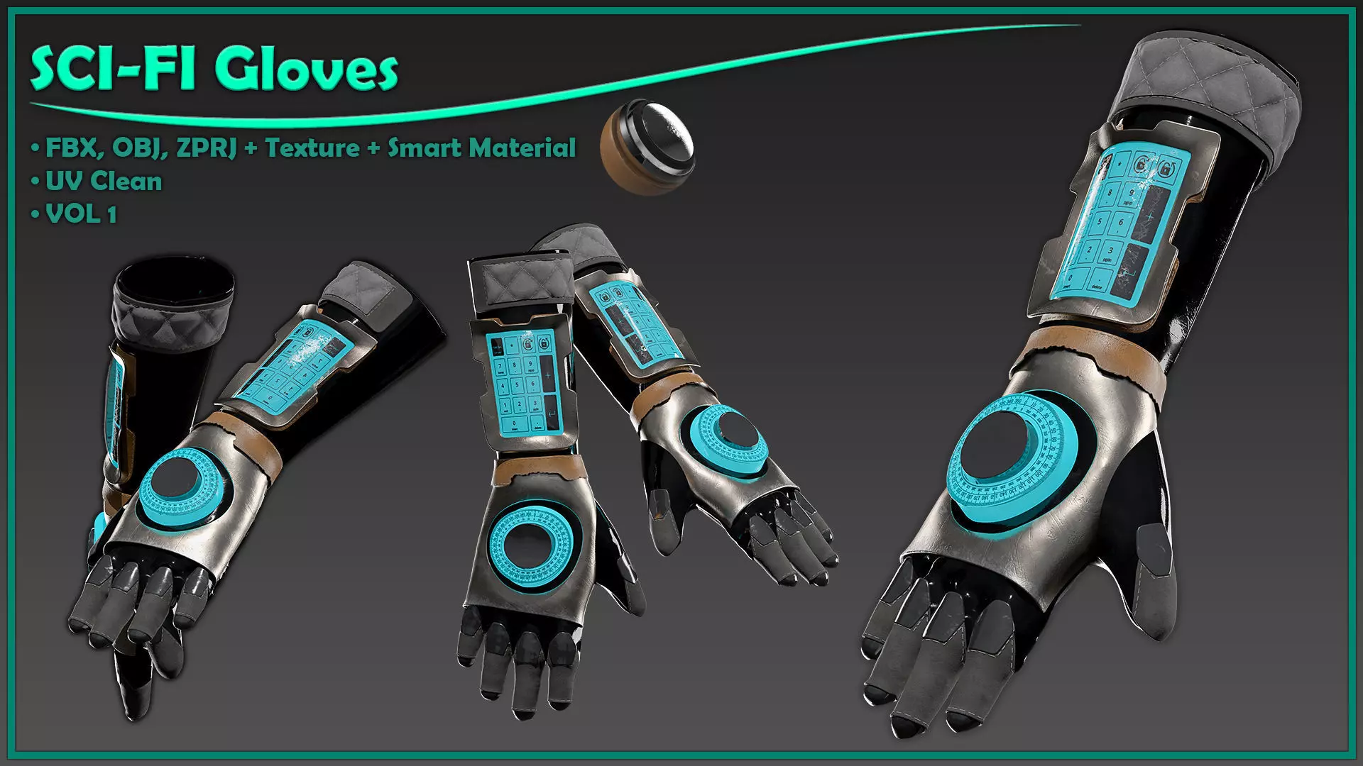 female SCI-FI gloves with texture and smart material 3D model_0