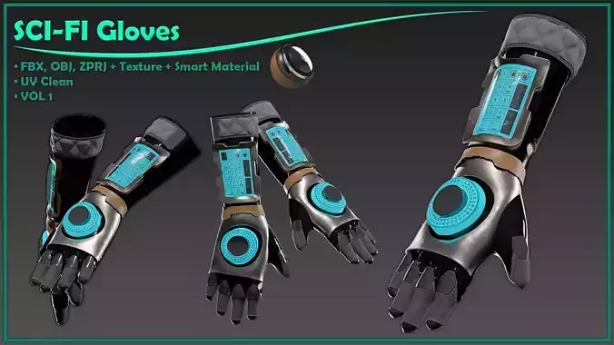 female SCI-FI gloves with texture and smart material 3D model female SCI-FI gloves with texture and smart material 3D model