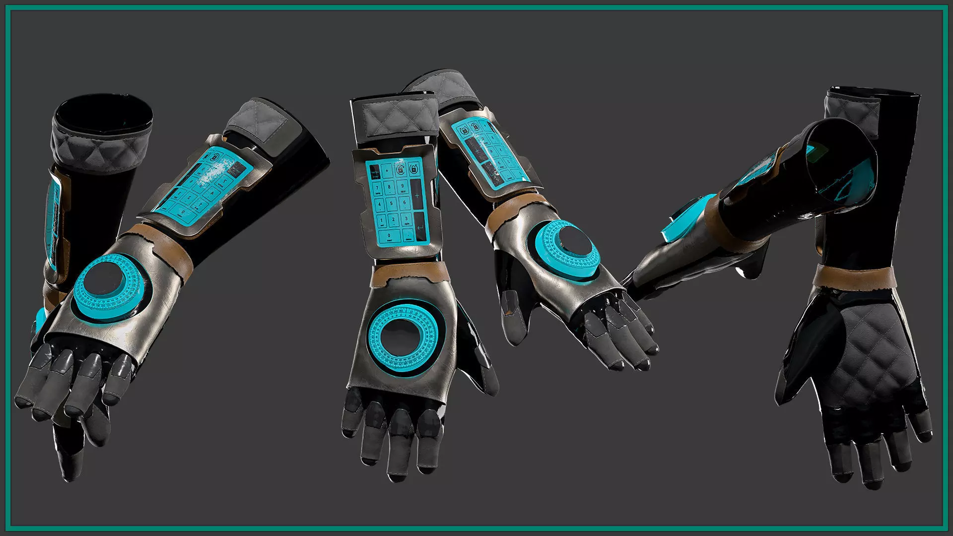 female SCI-FI gloves with texture and smart material 3D model_2