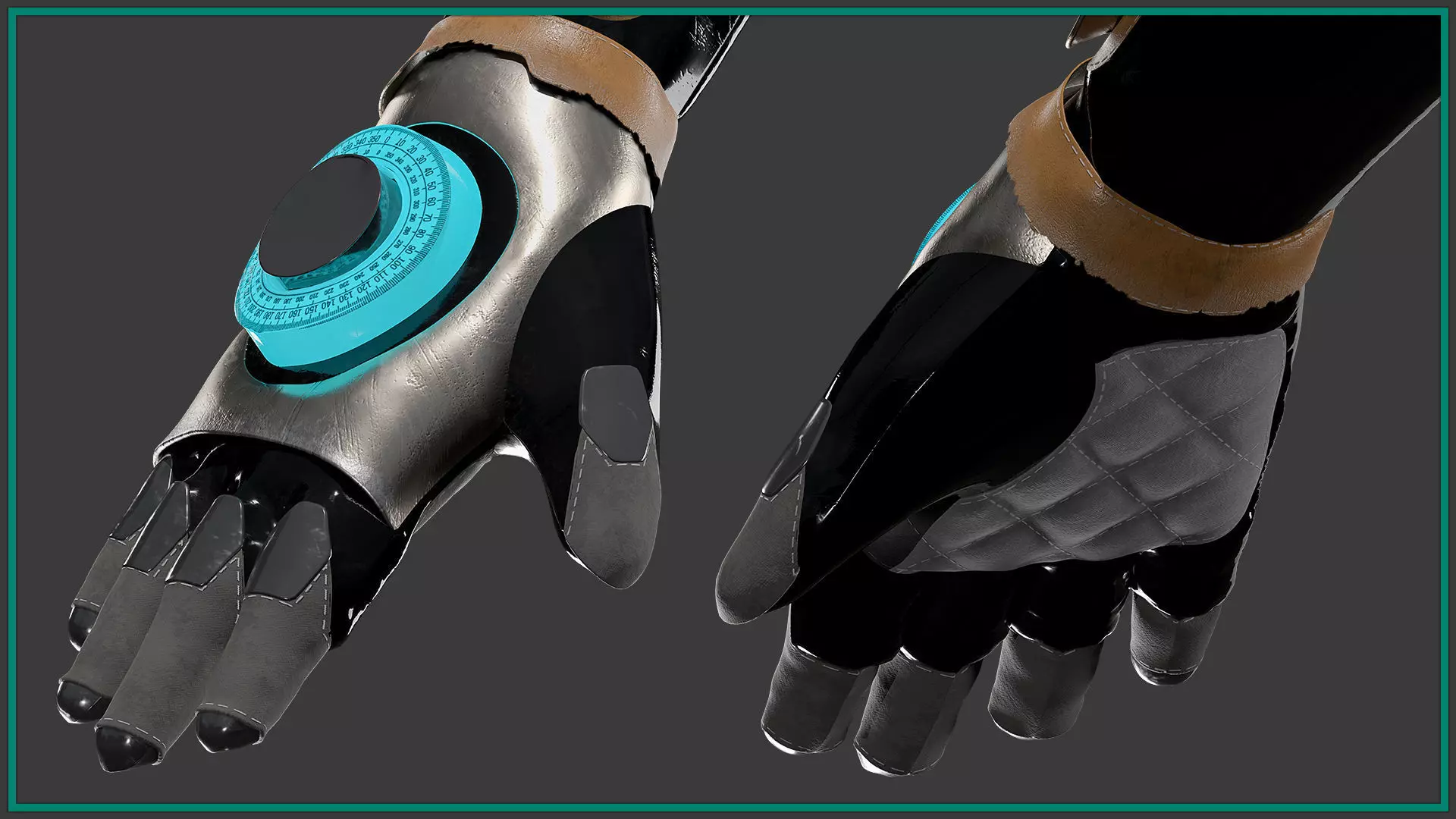 female SCI-FI gloves with texture and smart material 3D model_3