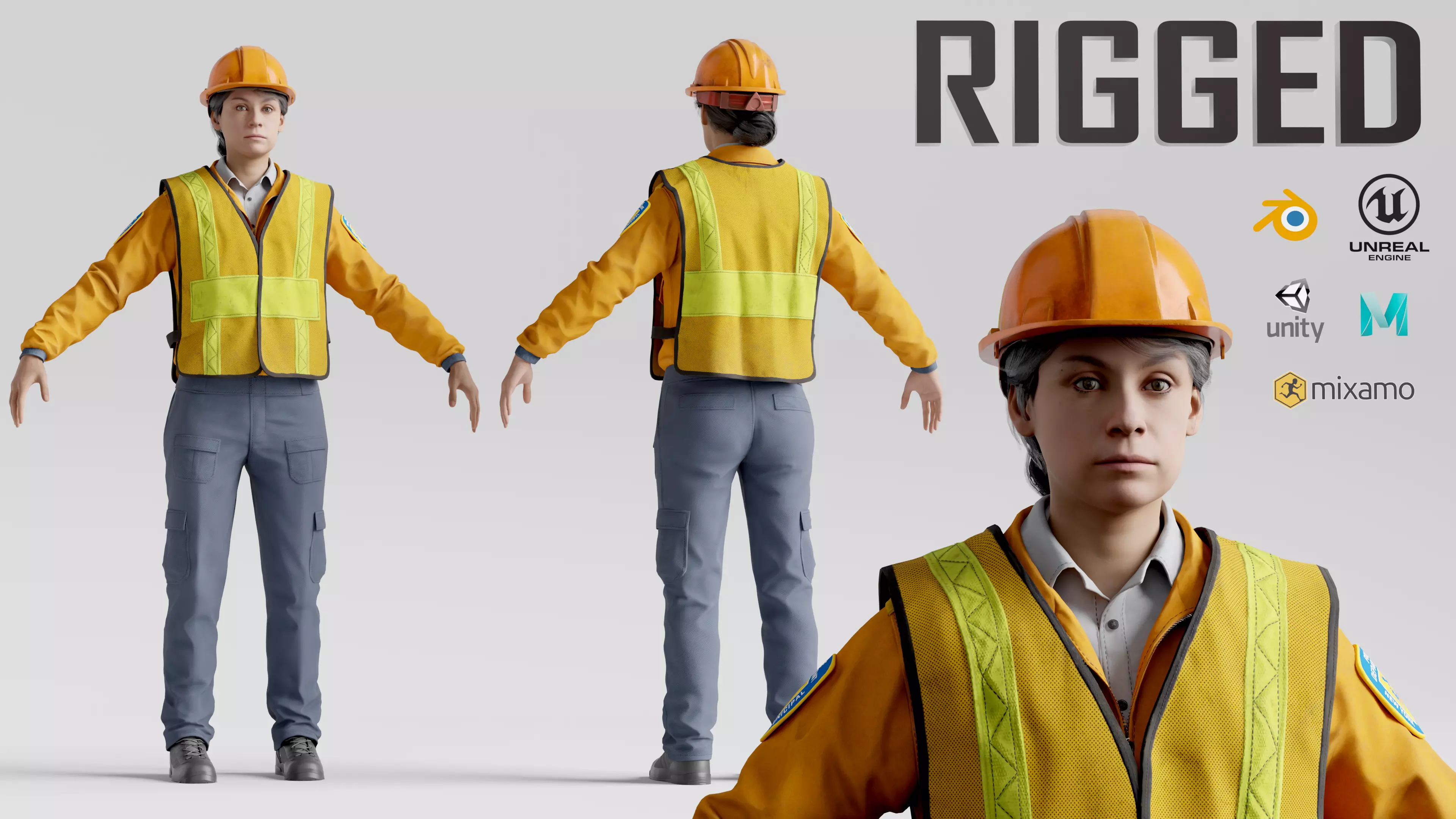 Female Police with Construction Suit 3D model_0