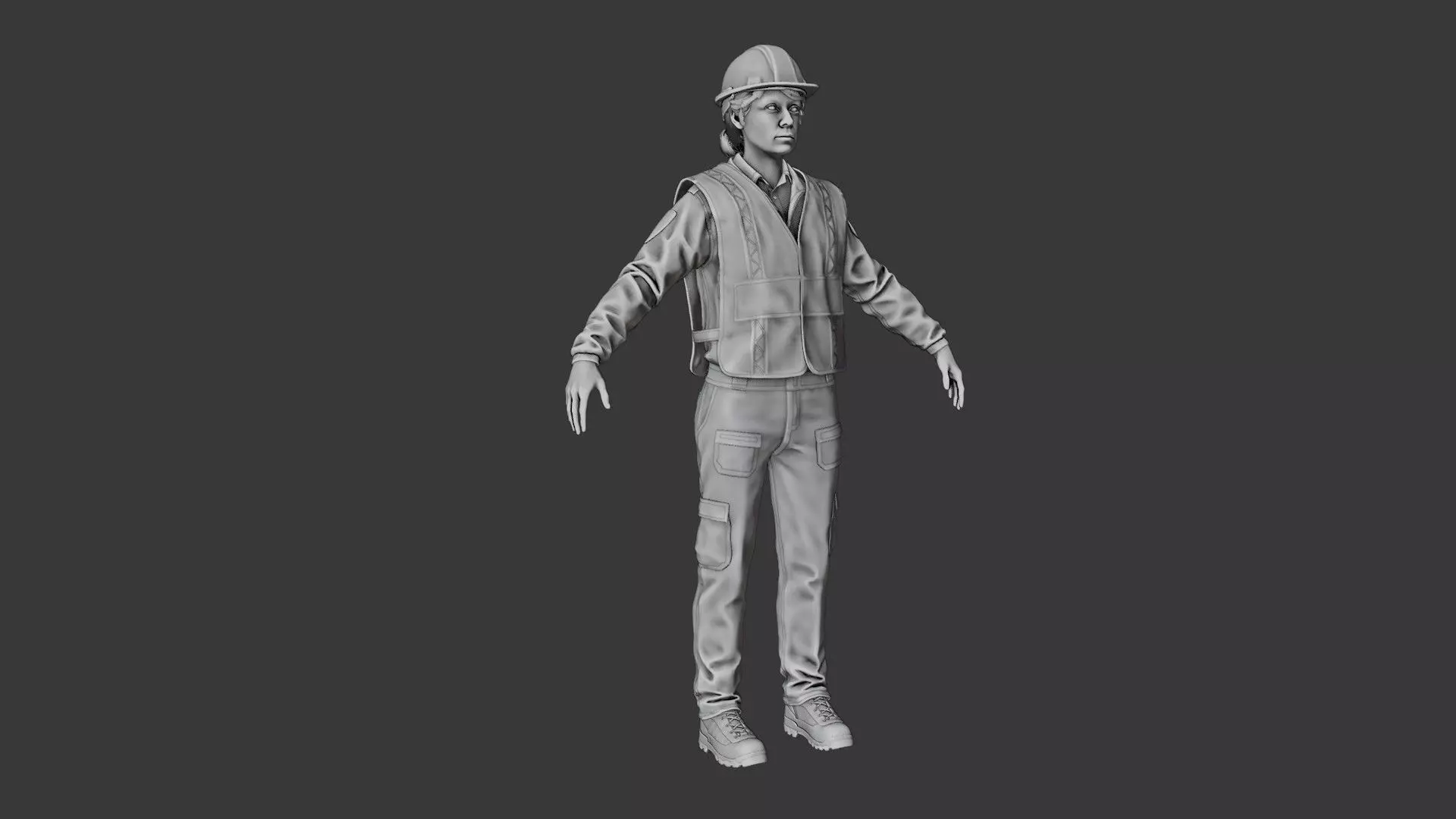 Female Police with Construction Suit 3D model_9