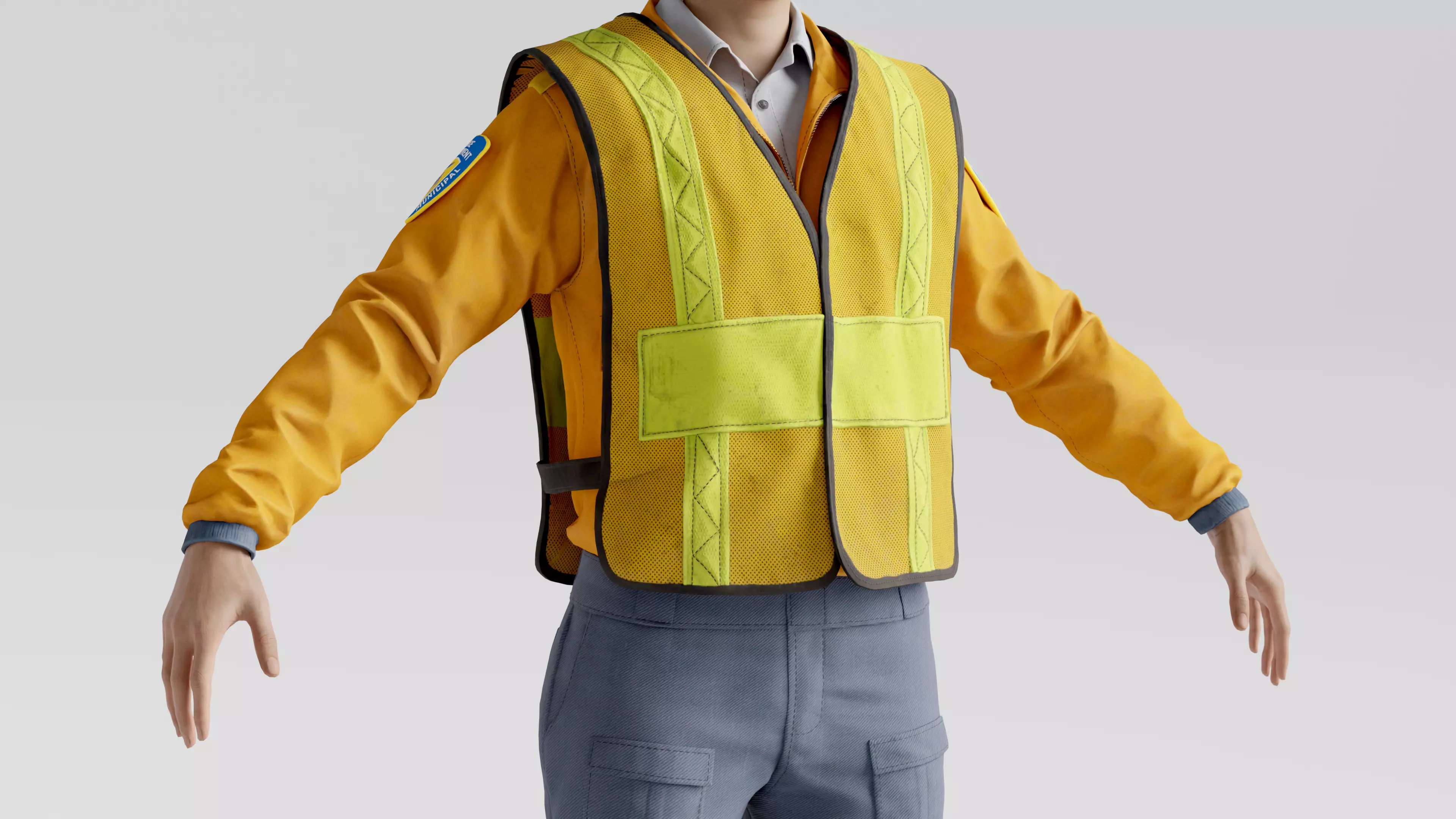 Female Police with Construction Suit 3D model_3