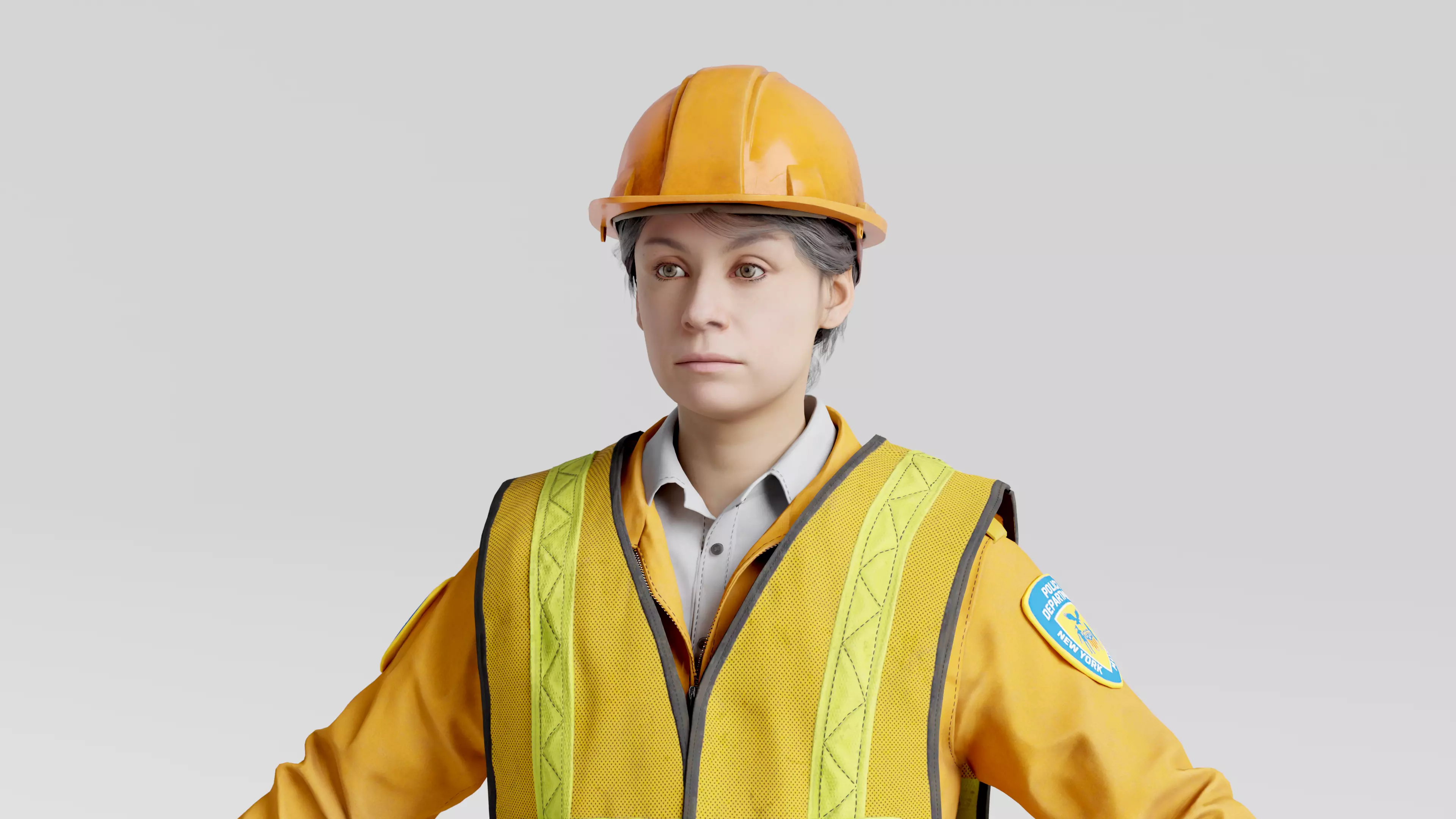 Female Police with Construction Suit 3D model_2