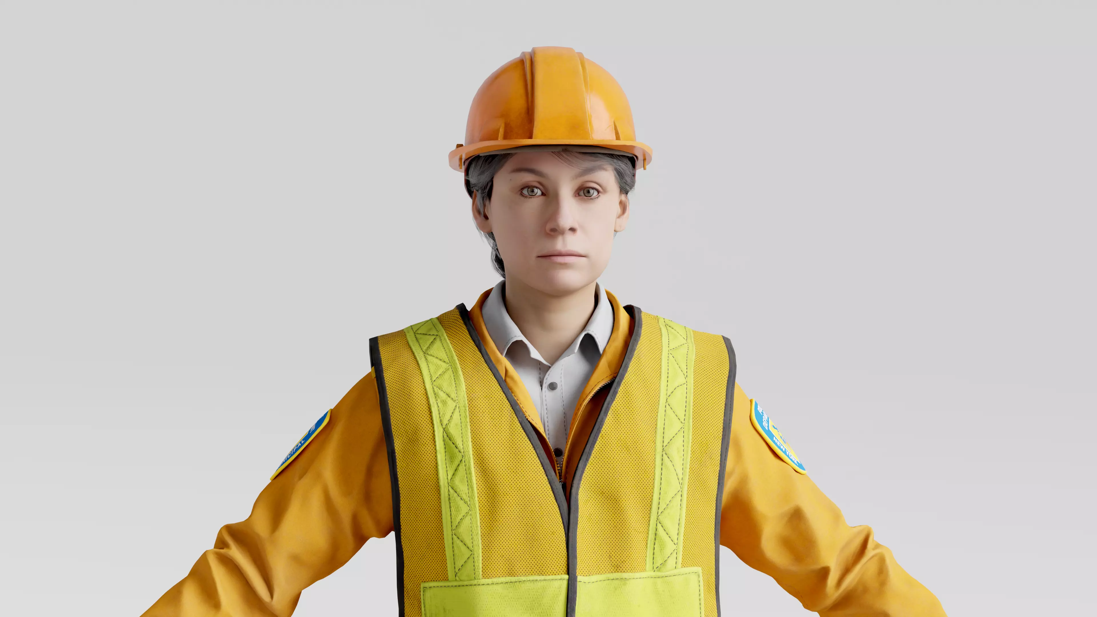 Female Police with Construction Suit 3D model_1