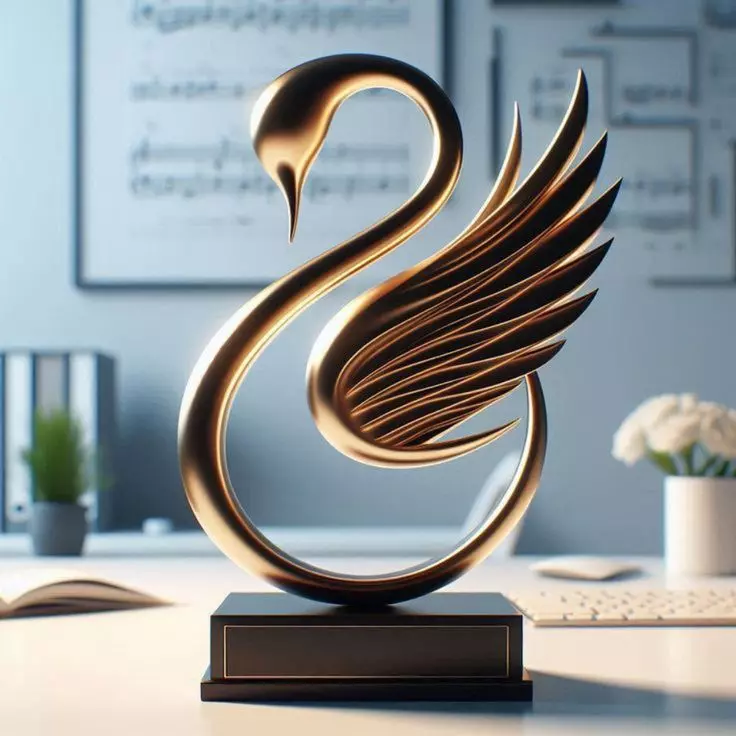 Elegant Golden Swan Sculpture Black Base Office Luxury Decor Low-poly 3D model_0