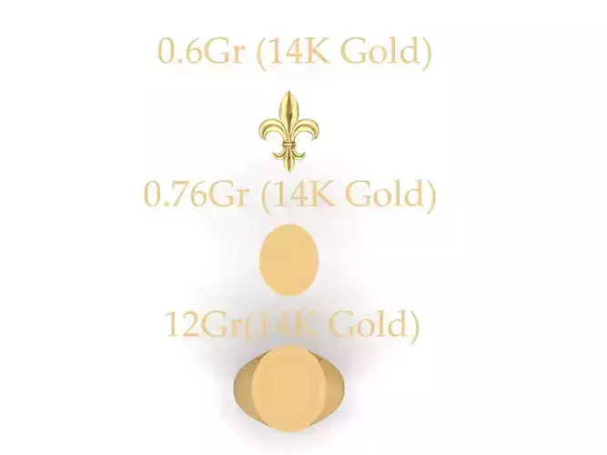 Fleur de Lis Signet Ring Elegant Royal Gold Ring 3D Model