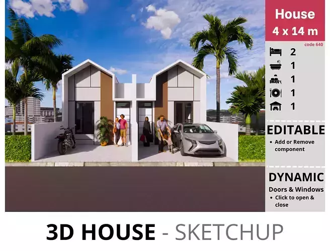 House 4x14m code 640 - Sketchup 3D model 3D model