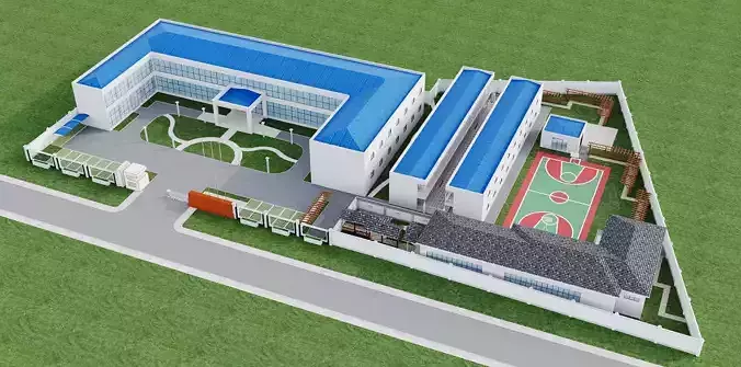 Modern School Campus with Dormitories