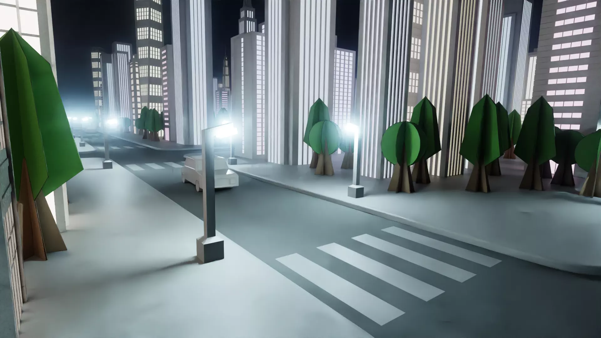 Paper City - Stylized Night Metropolis V2 Low-poly 3D model_11