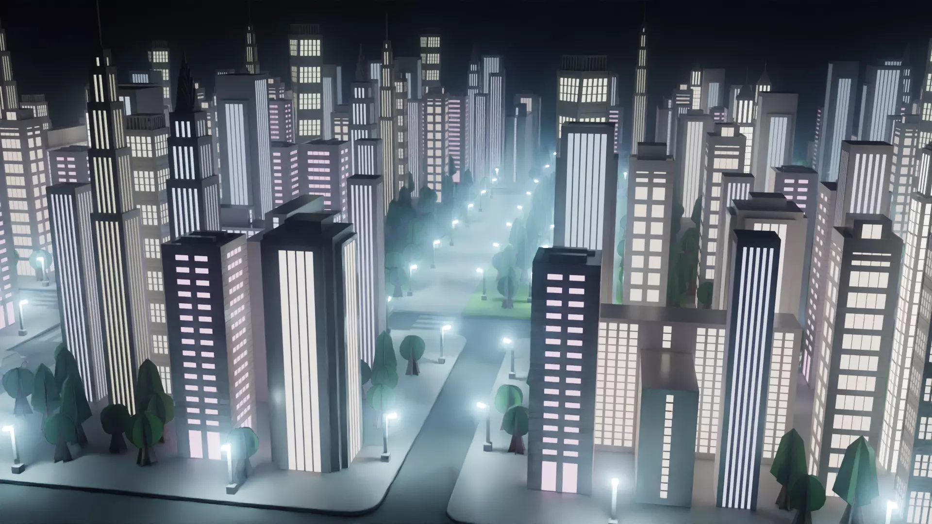 Paper City - Stylized Night Metropolis V2 Low-poly 3D model_0