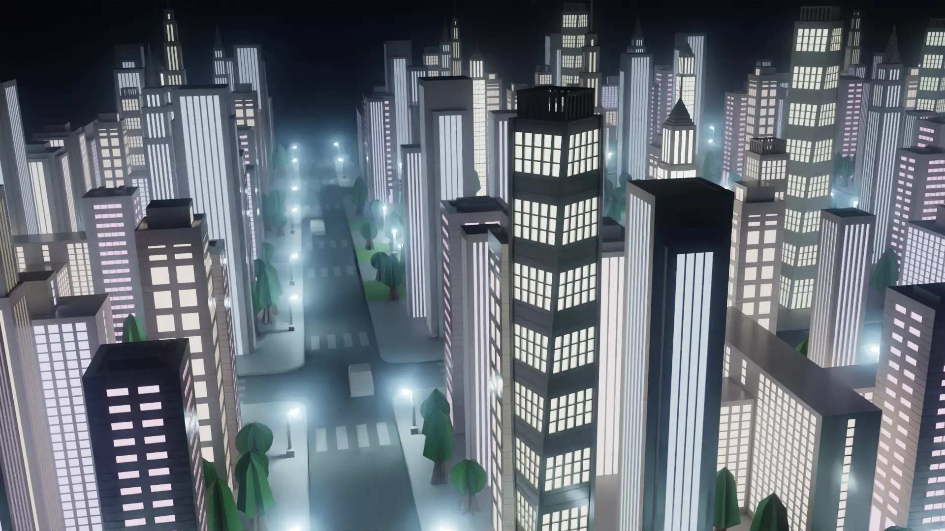 Paper City - Stylized Night Metropolis V2 Low-poly 3D model_6