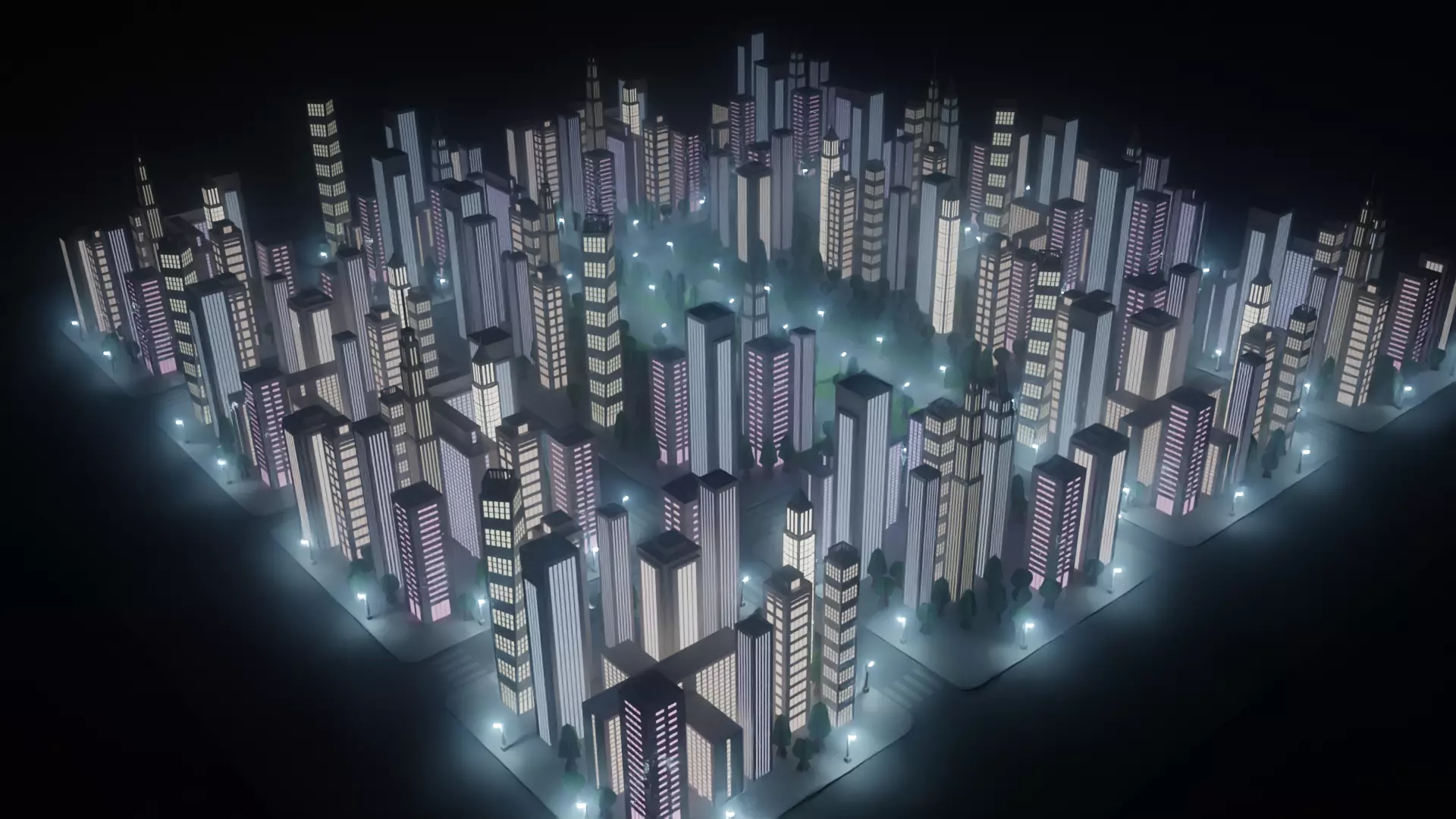 Paper City - Stylized Night Metropolis V2 Low-poly 3D model_4