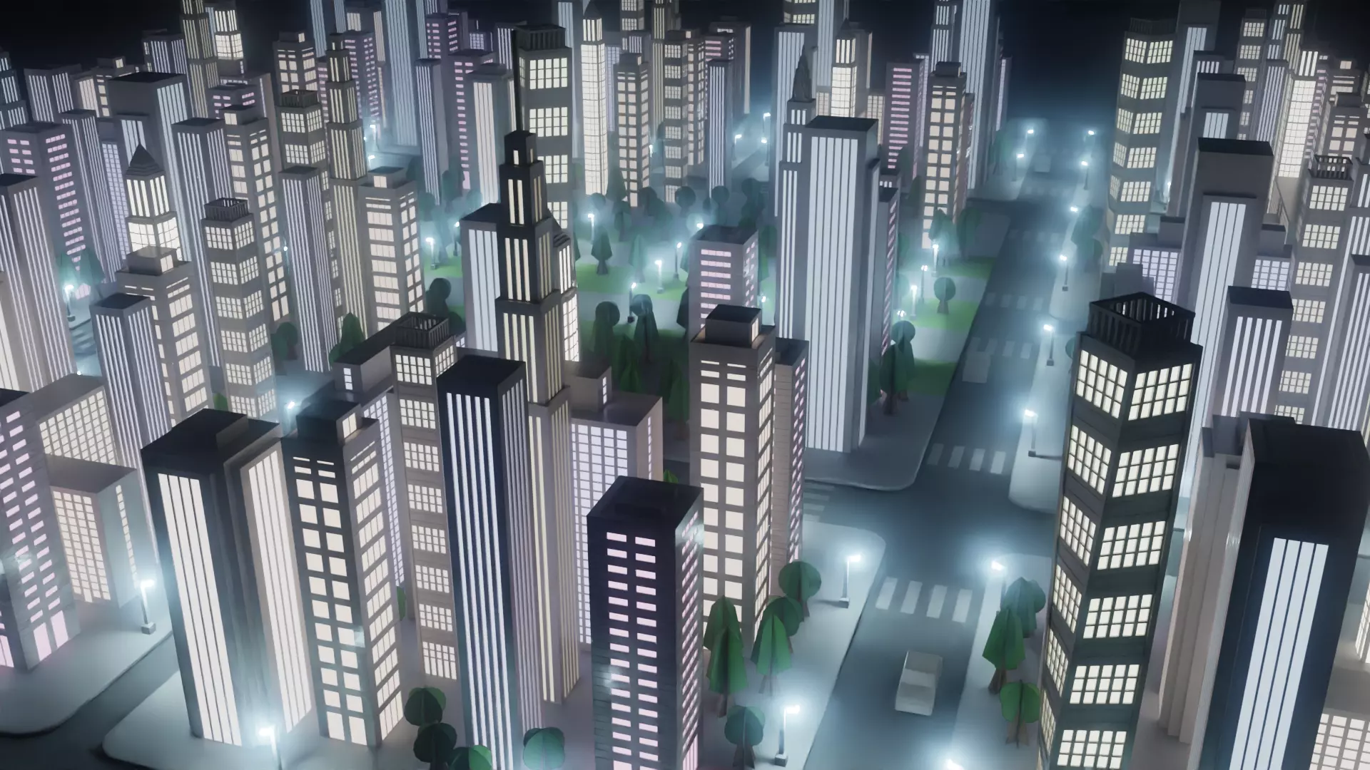 Paper City - Stylized Night Metropolis V2 Low-poly 3D model_5