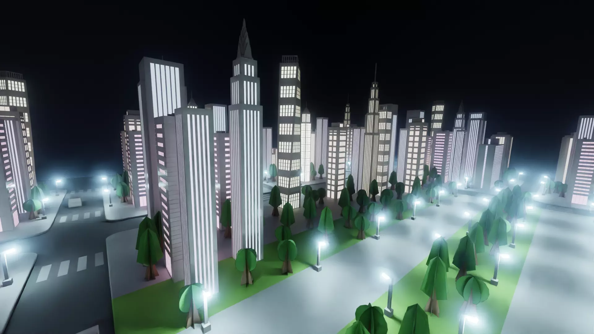Paper City - Stylized Night Metropolis V2 Low-poly 3D model_10