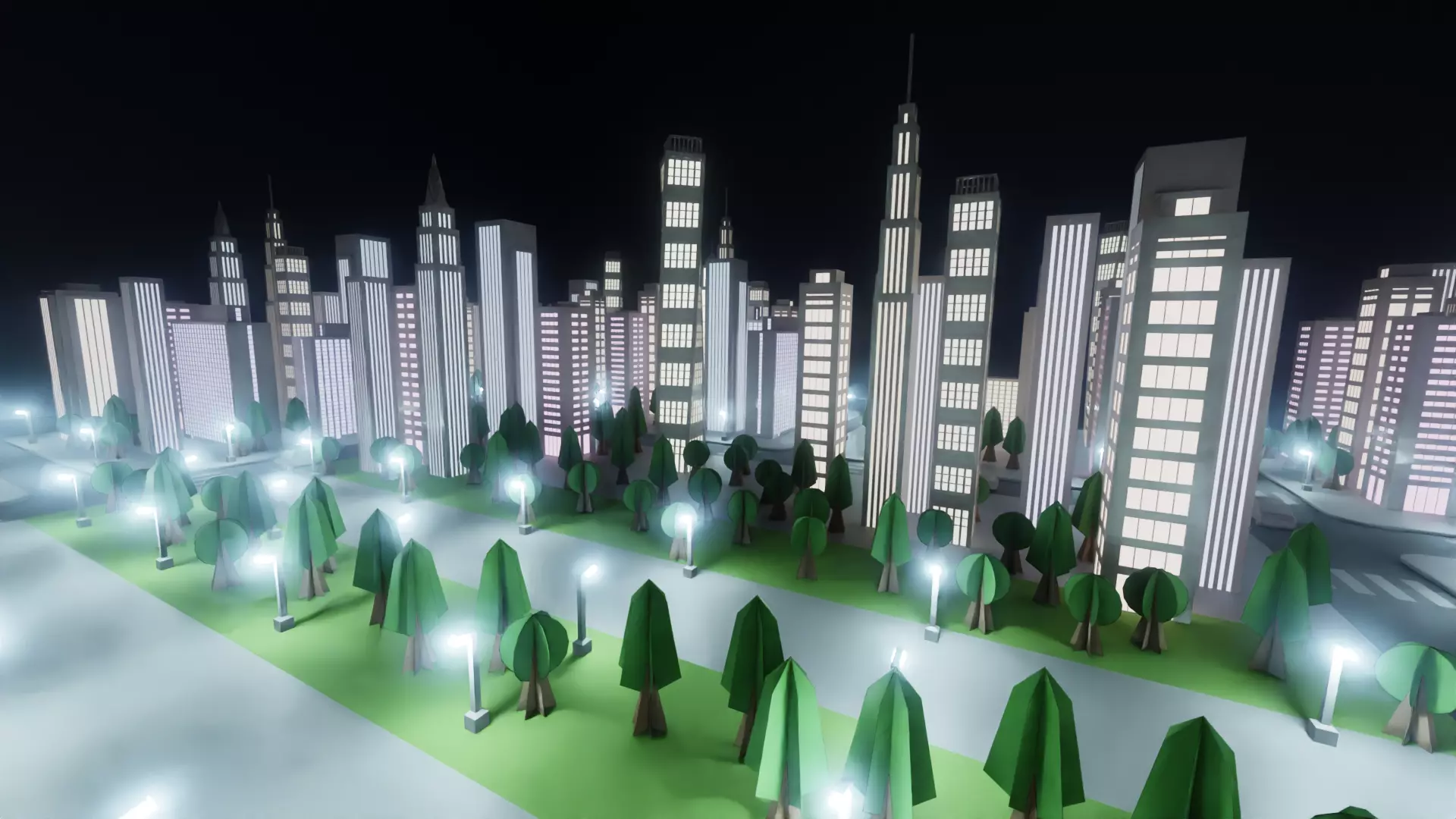 Paper City - Stylized Night Metropolis V2 Low-poly 3D model_9
