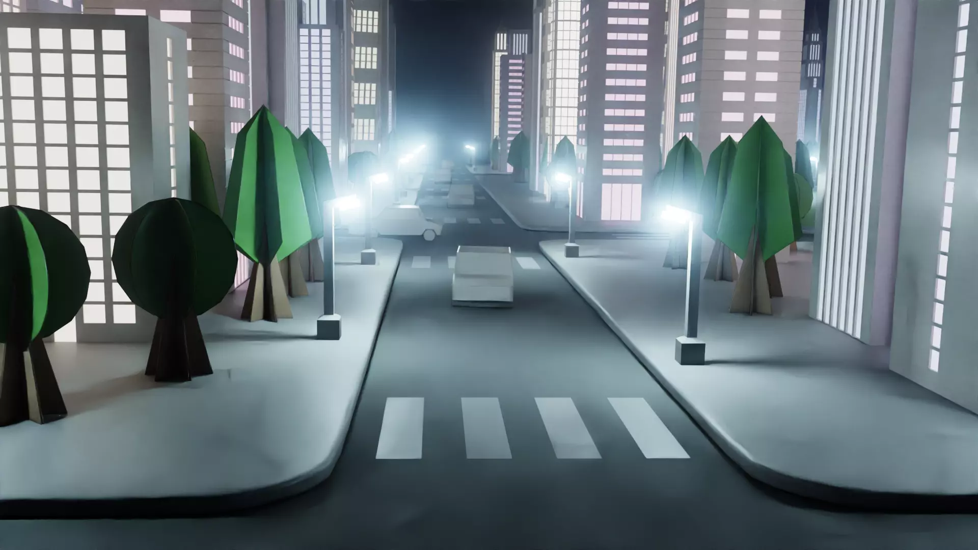 Paper City - Stylized Night Metropolis V2 Low-poly 3D model_3