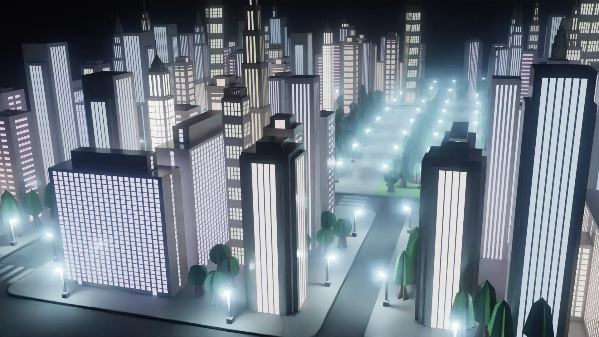 Paper City - Stylized Night Metropolis V2 Low-poly 3D model_7