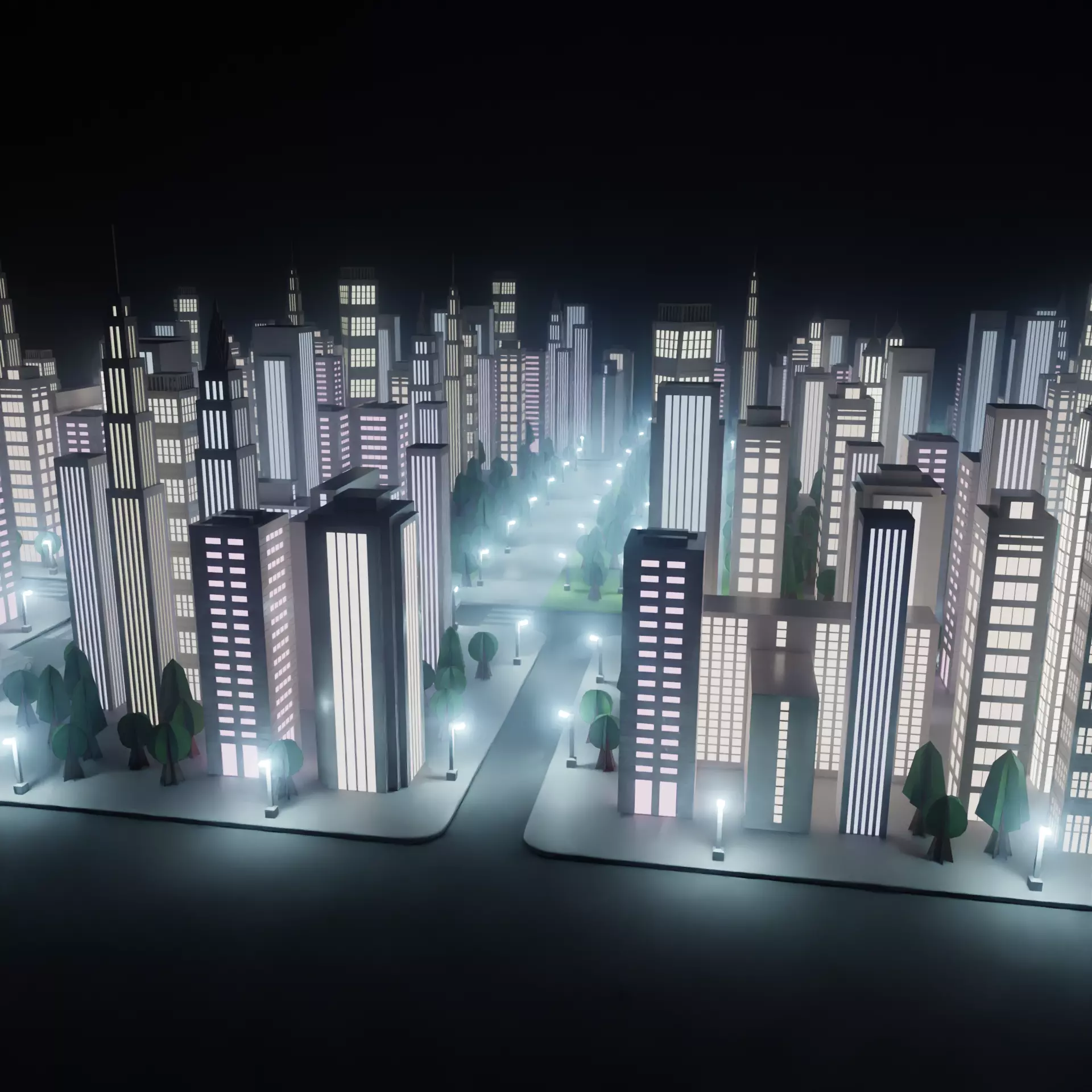 Paper City - Stylized Night Metropolis V2 Low-poly 3D model_21