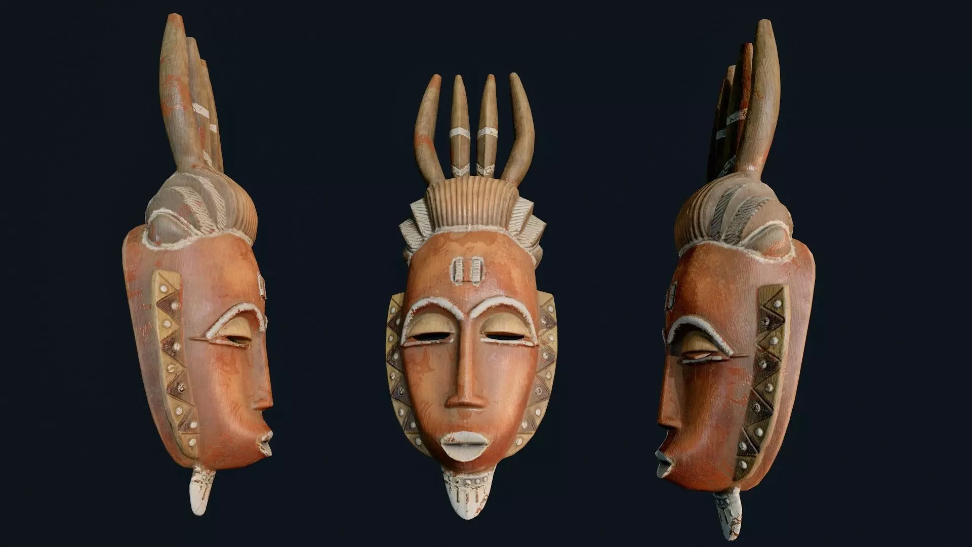 African Decor Mask 1 Low-poly 3D model_5
