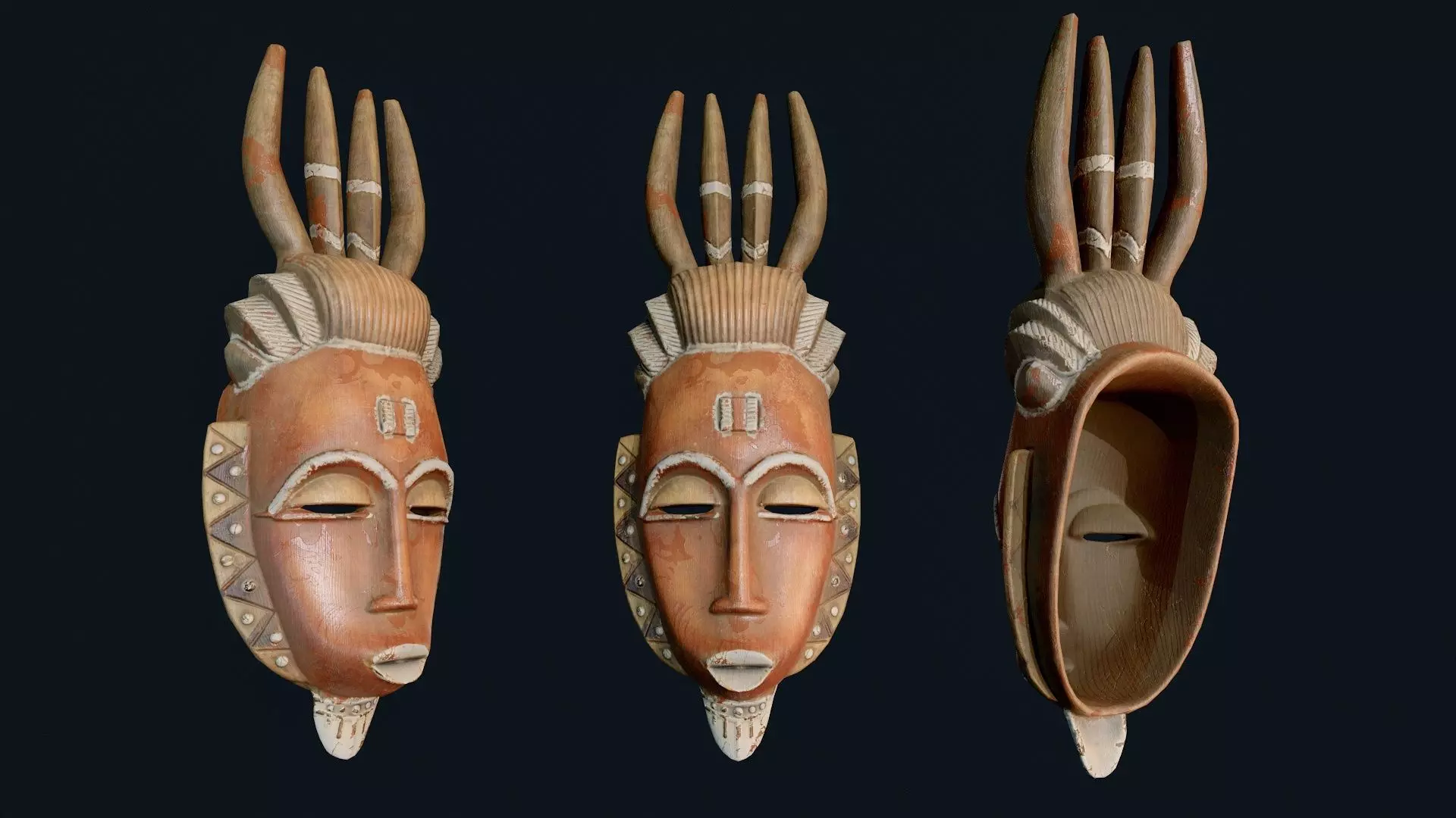 African Decor Mask 1 Low-poly 3D model_2