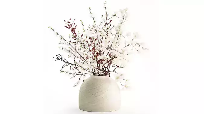 Bouquet white flowers magnolia Ilex holly cherry vase 659
