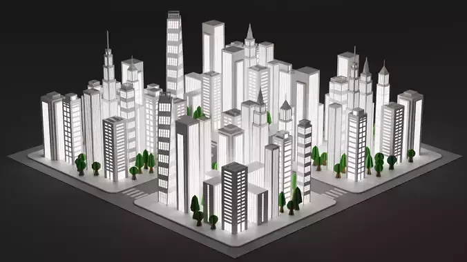 Paper City Block with Streets - Night Town