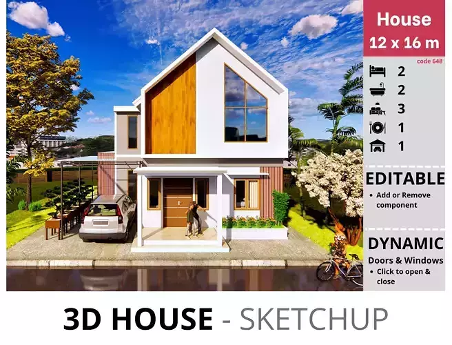 House 12x16m code 648 - Sketchup 3D model 3D model