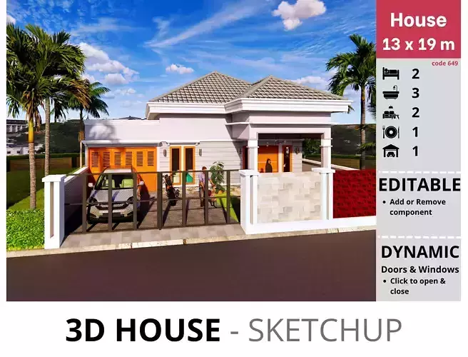 House 13x19m code 649 - Sketchup 3D model 3D model
