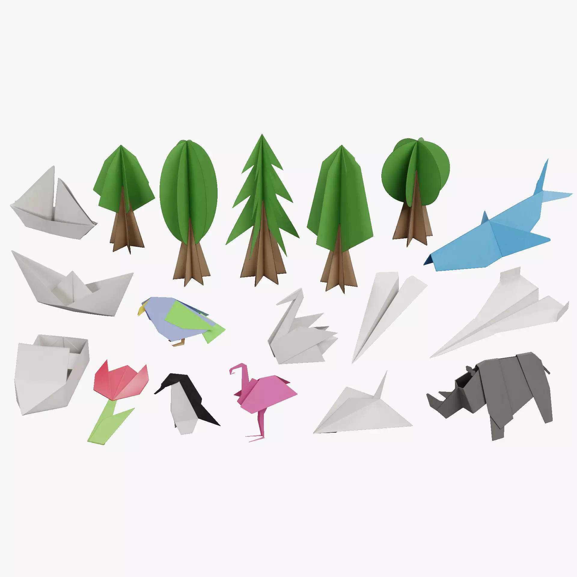 Paper Models Set Low-poly 3D model_35