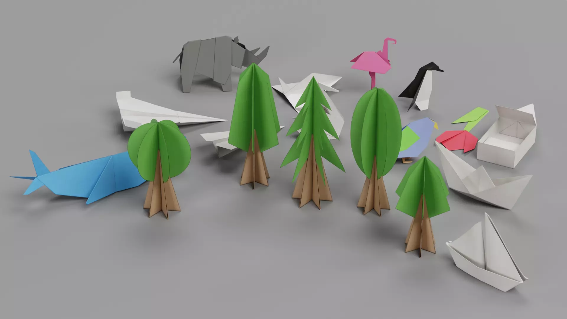 Paper Models Set Low-poly 3D model_6