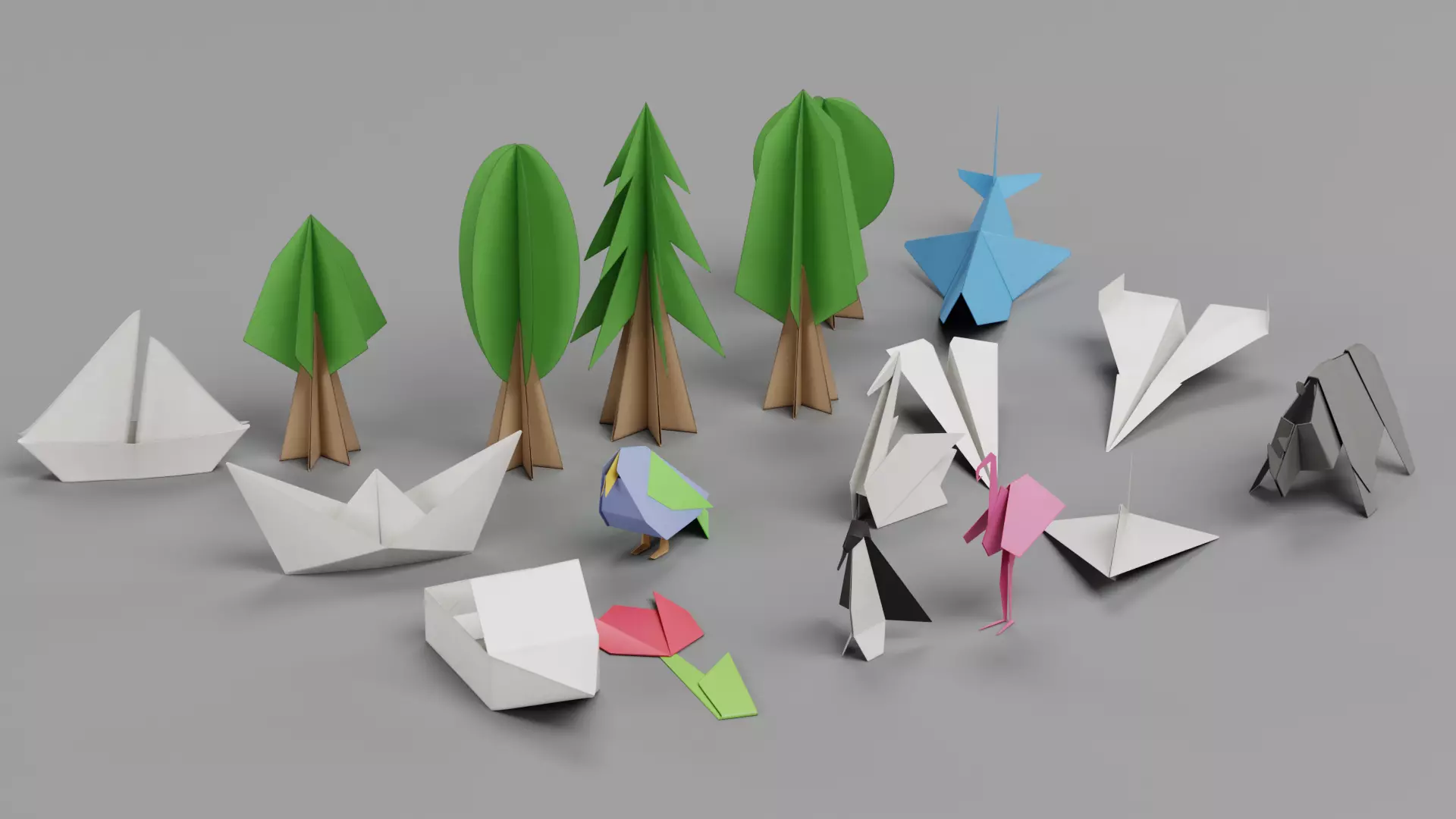 Paper Models Set Low-poly 3D model_1