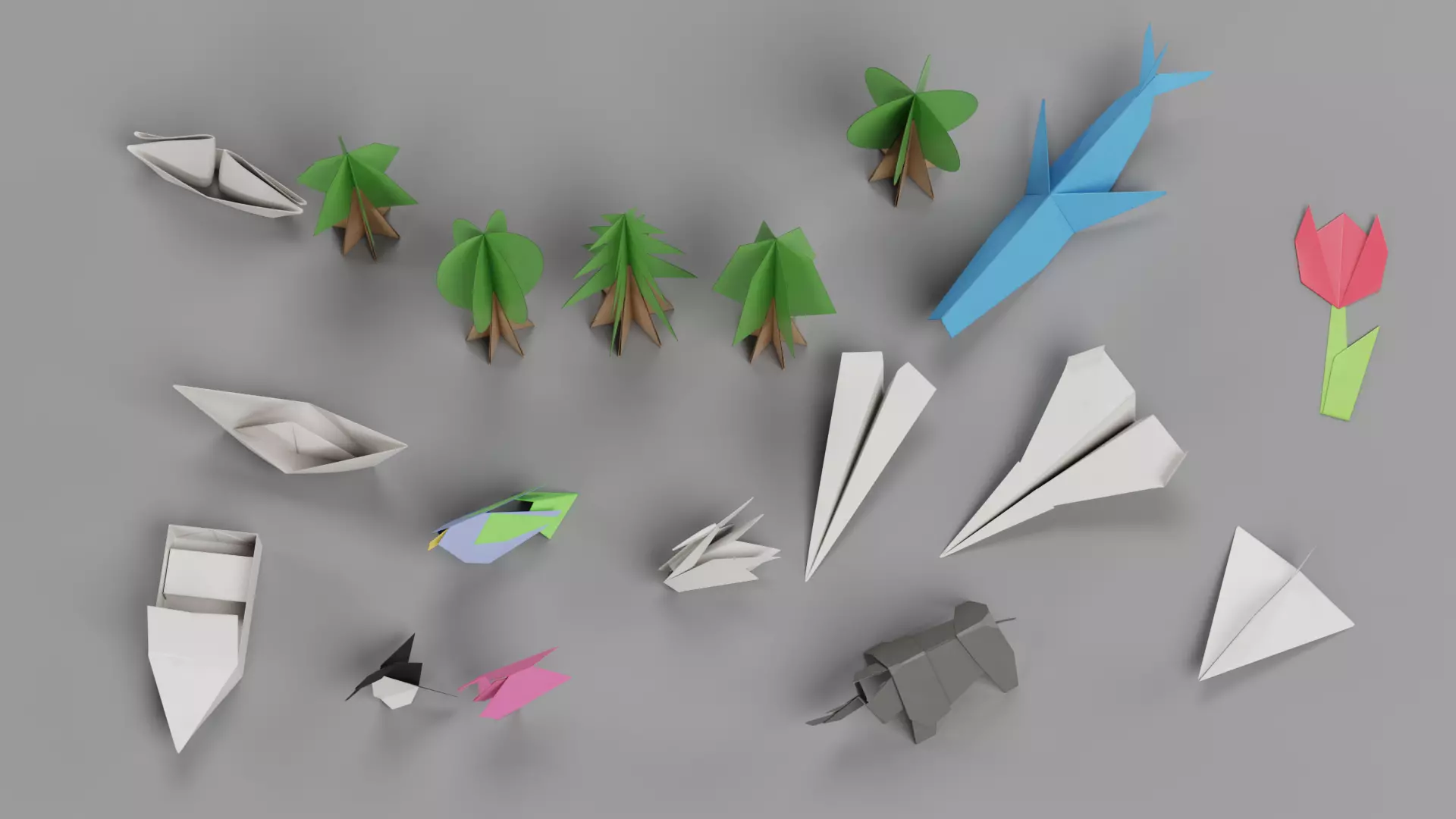 Paper Models Set Low-poly 3D model_7
