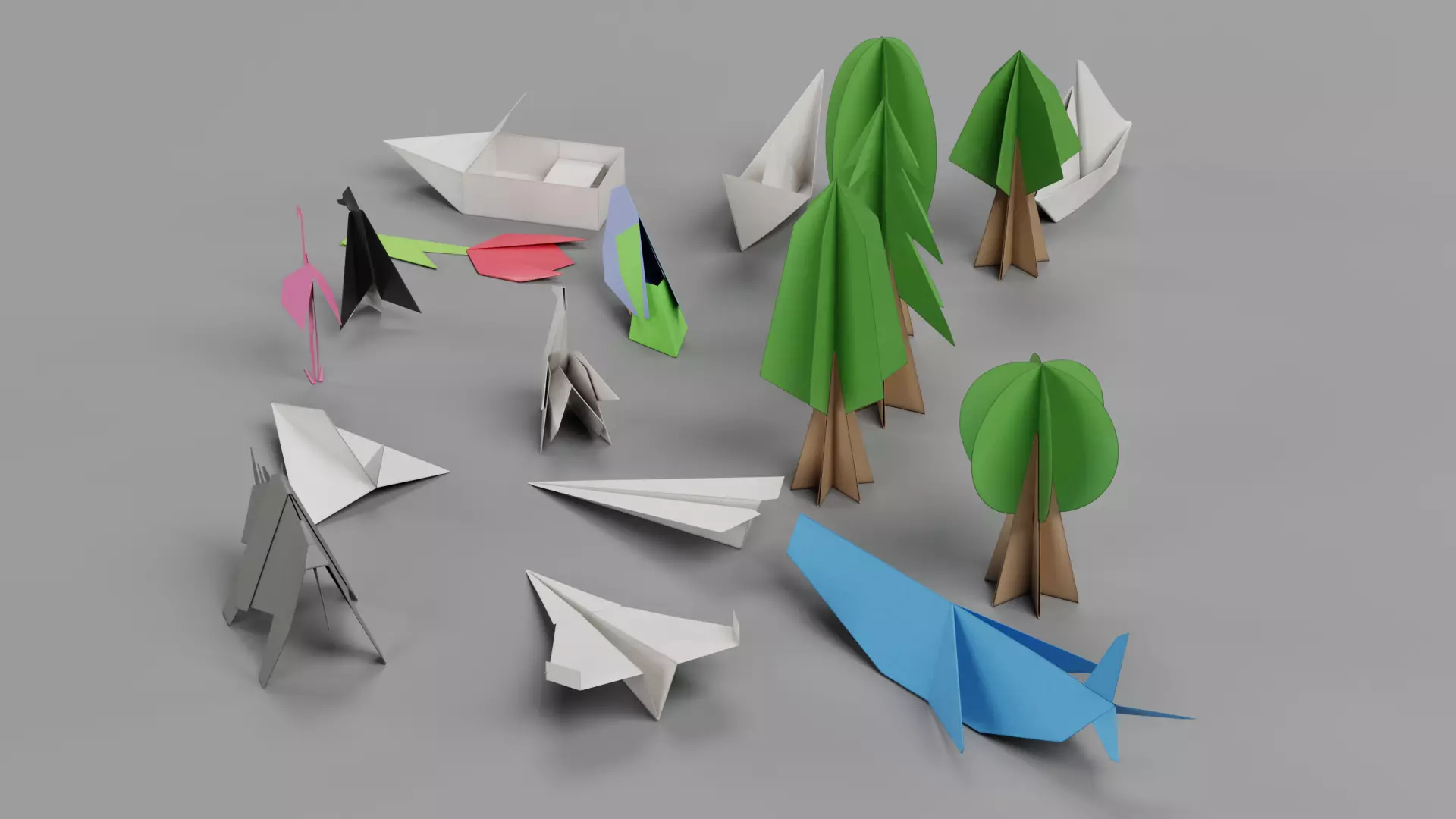 Paper Models Set Low-poly 3D model_3
