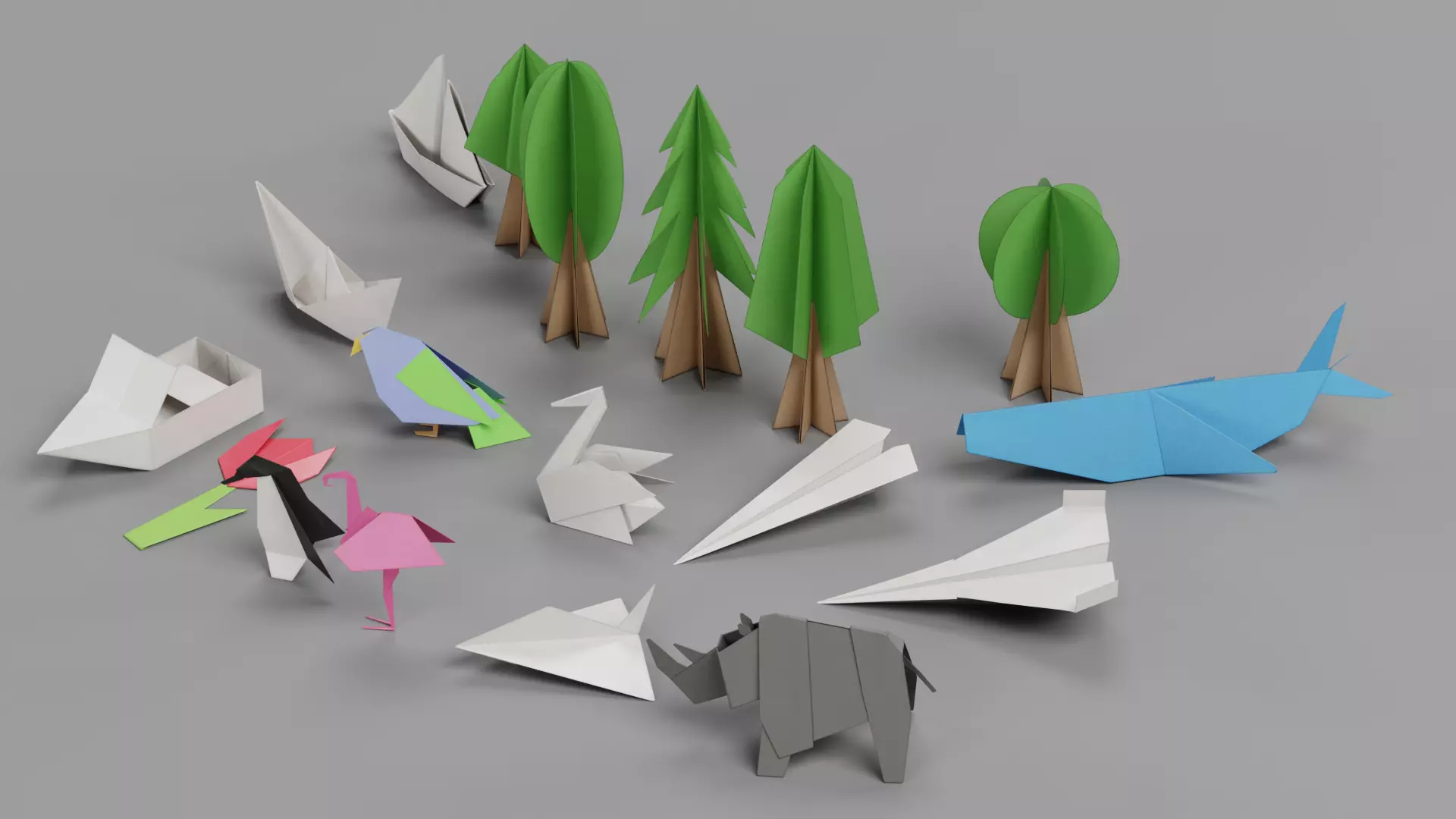Paper Models Set Low-poly 3D model_4