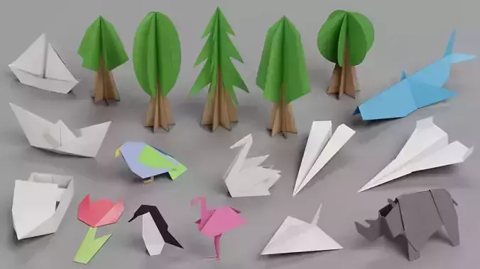 Paper Models Set Low-poly 3D model Paper Models Set Low-poly 3D model