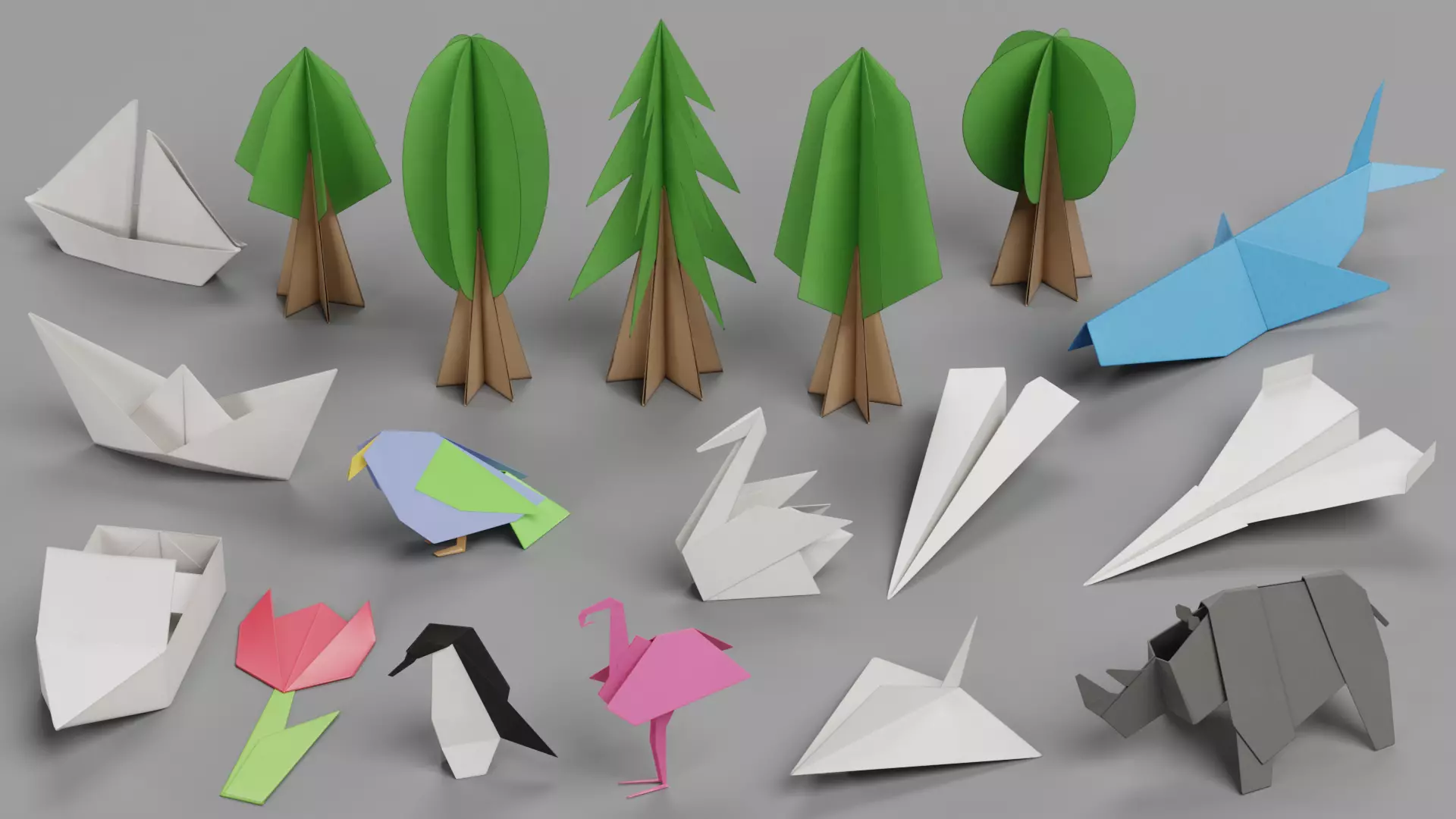 Paper Models Set Low-poly 3D model_0